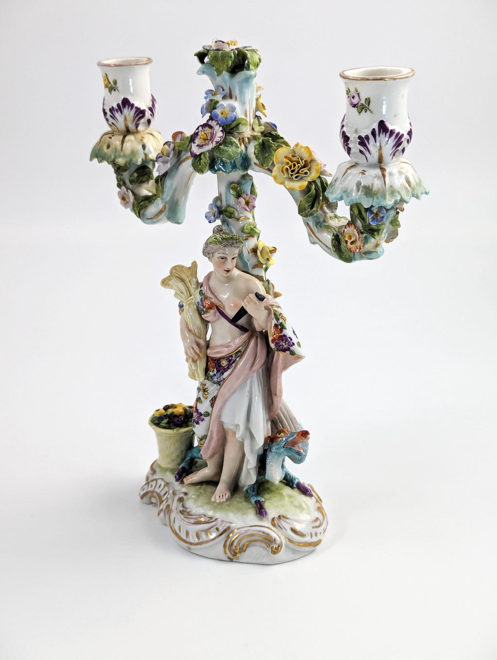 Antique Dresden Porcelain Candelabra: Allegorical Australia Figure, Helena Wolfsohn Era
