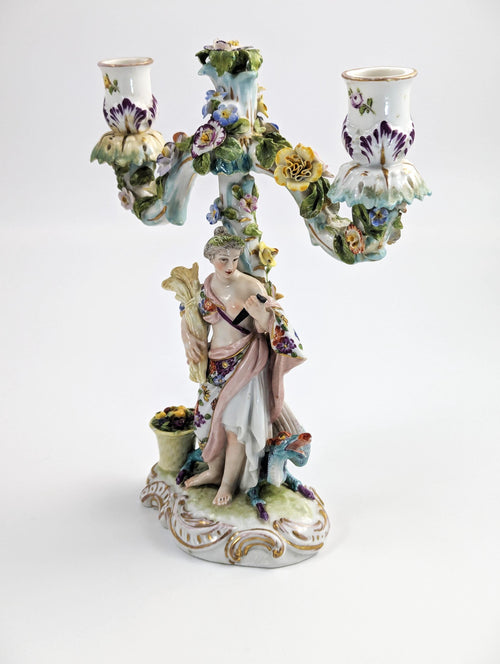 Antique Dresden Porcelain Candelabra: Allegorical Australia Figure, Helena Wolfsohn Era