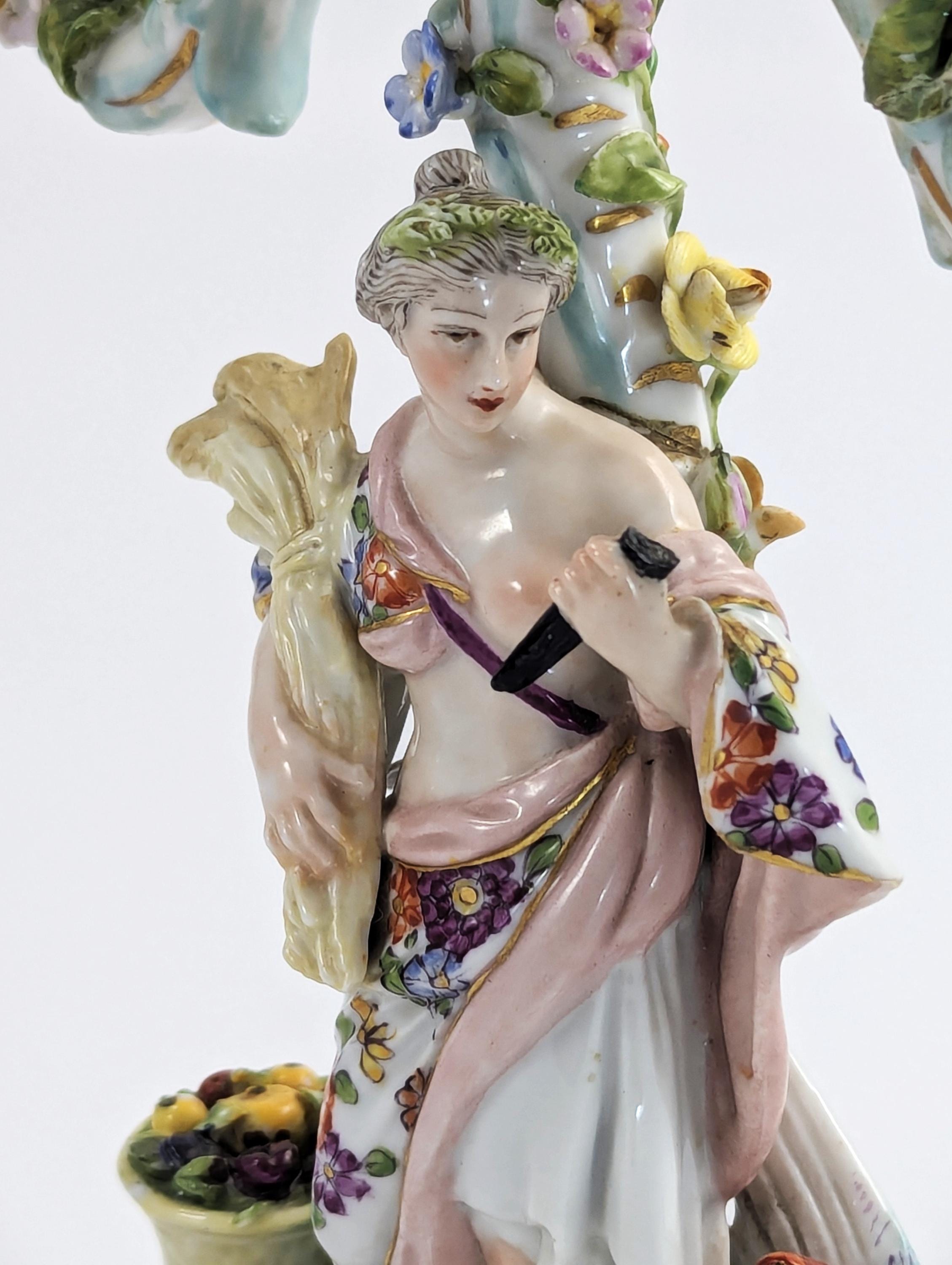 Antique Dresden Porcelain Candelabra: Allegorical Australia Figure, Helena Wolfsohn Era