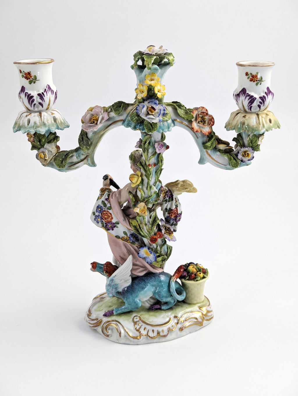 Antique Dresden Porcelain Candelabra: Allegorical Australia Figure, Helena Wolfsohn Era