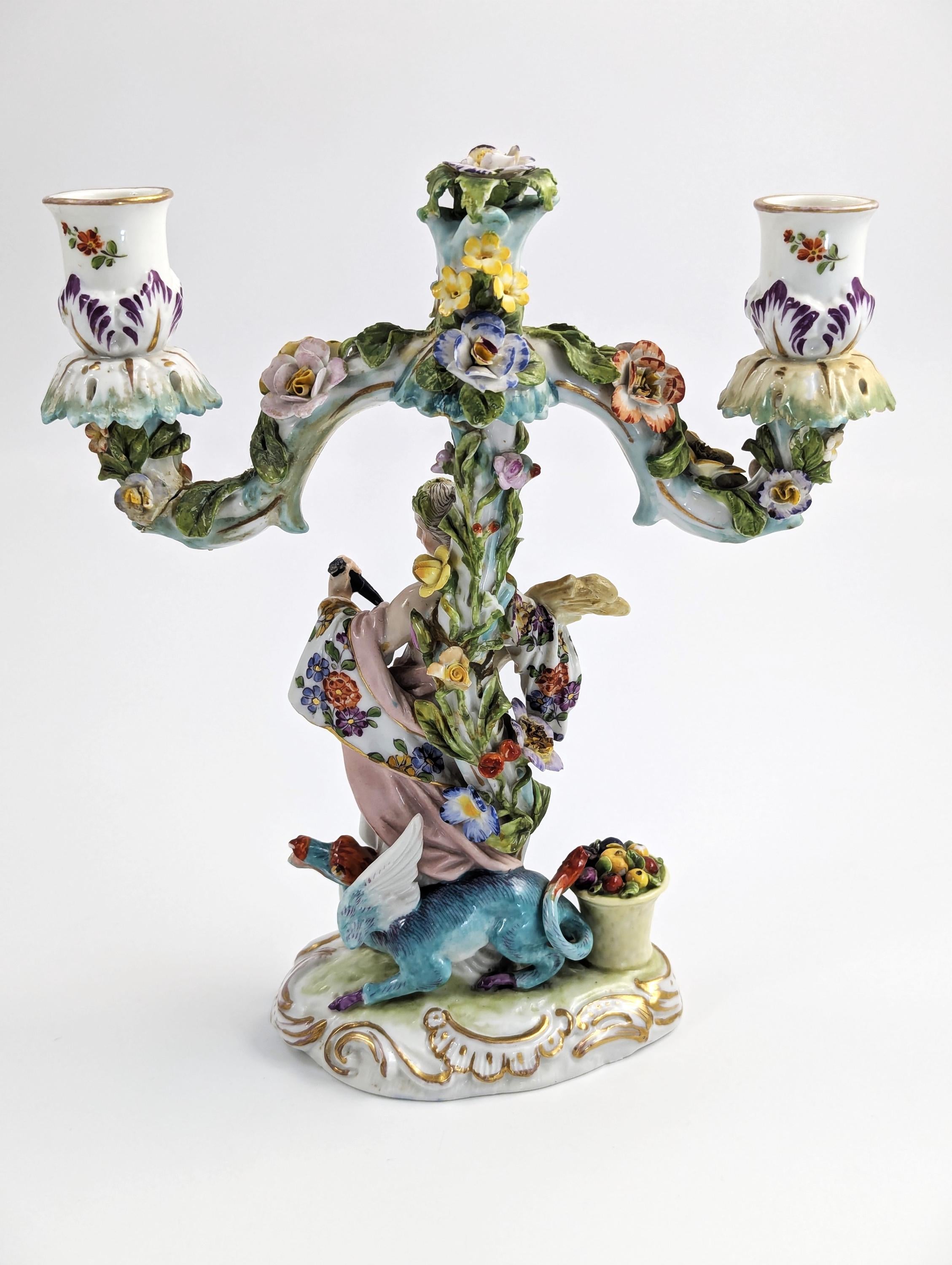 Antique Dresden Porcelain Candelabra: Allegorical Australia Figure, Helena Wolfsohn Era