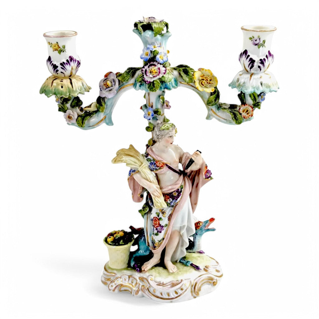 Antique Dresden Porcelain Candelabra: Allegorical Australia Figure, Helena Wolfsohn Era