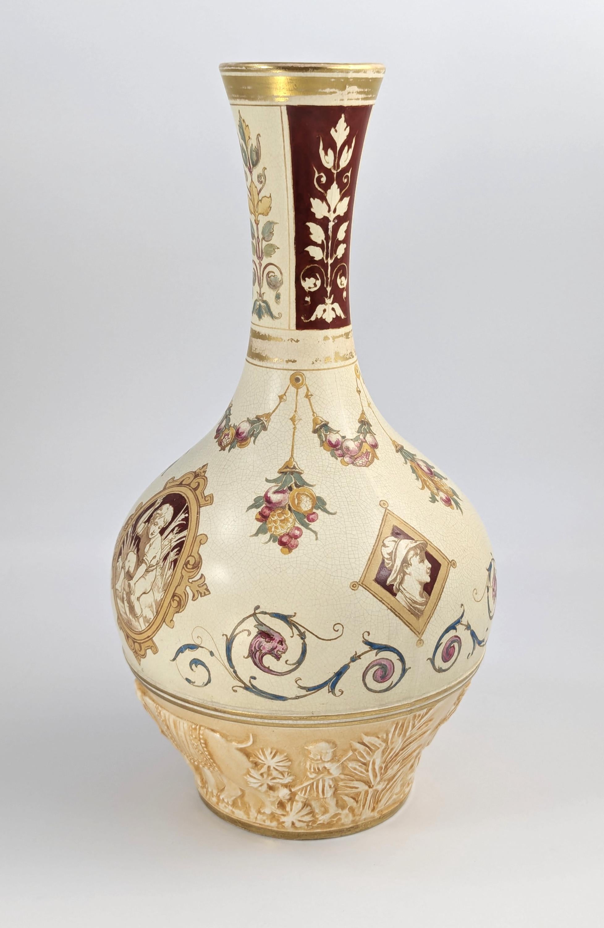 Wedgwood Persian style antique Oriental bottle vase, Thomas Allen design, 1887