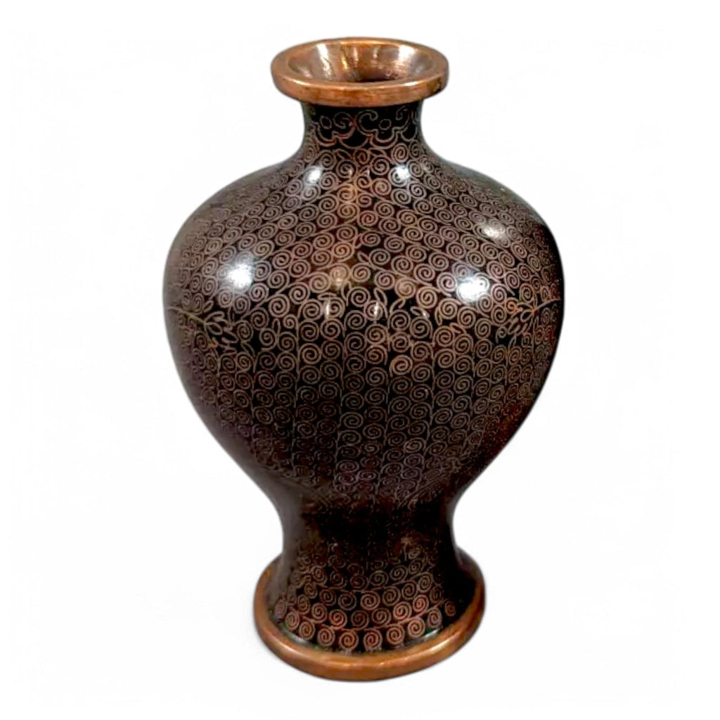 Antique Chinese Cloisonné Vase: Black Enamel Floral Vase, Early 19th Century (10.5 cm)