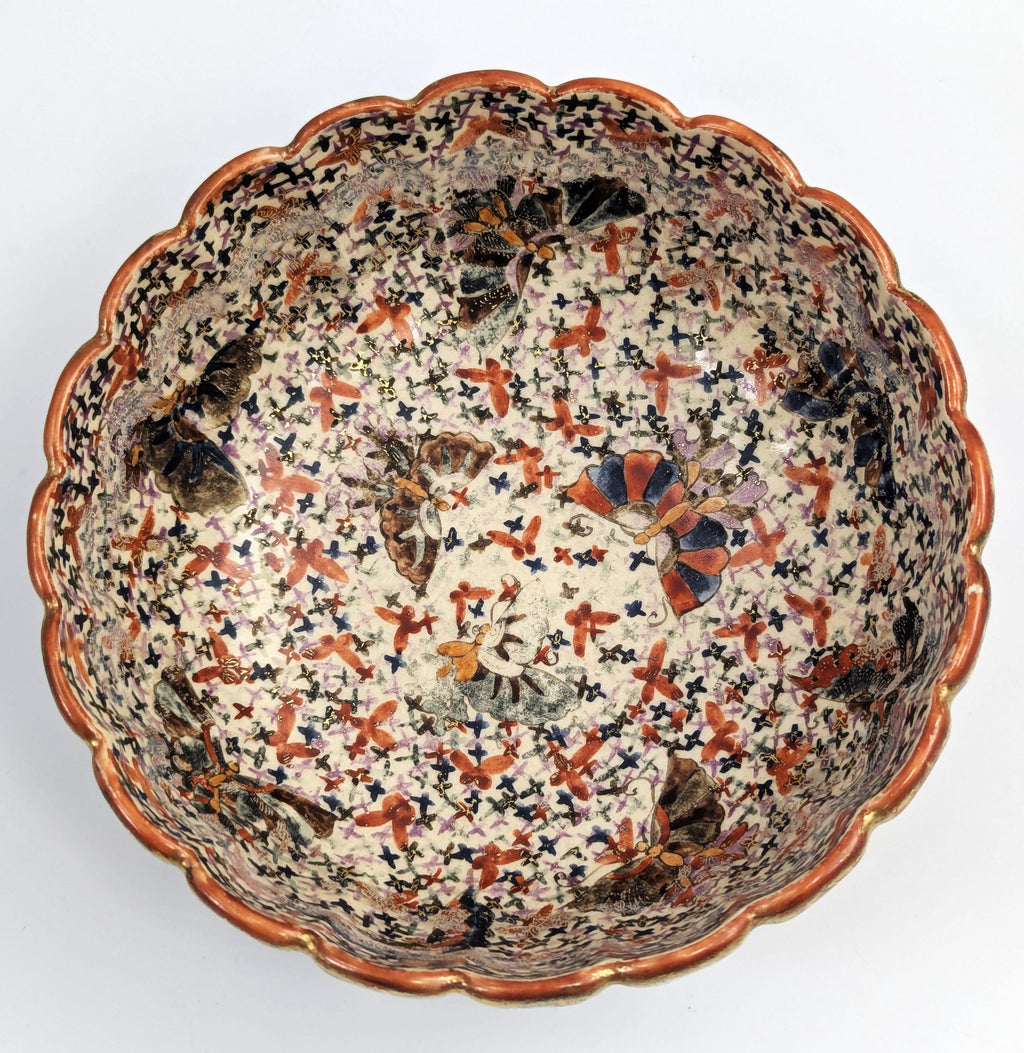 Meiji Japanese Satsuma Bowl: Thousand Flowers, Thousand Butterflies, Signed Tanaka, c. 1880