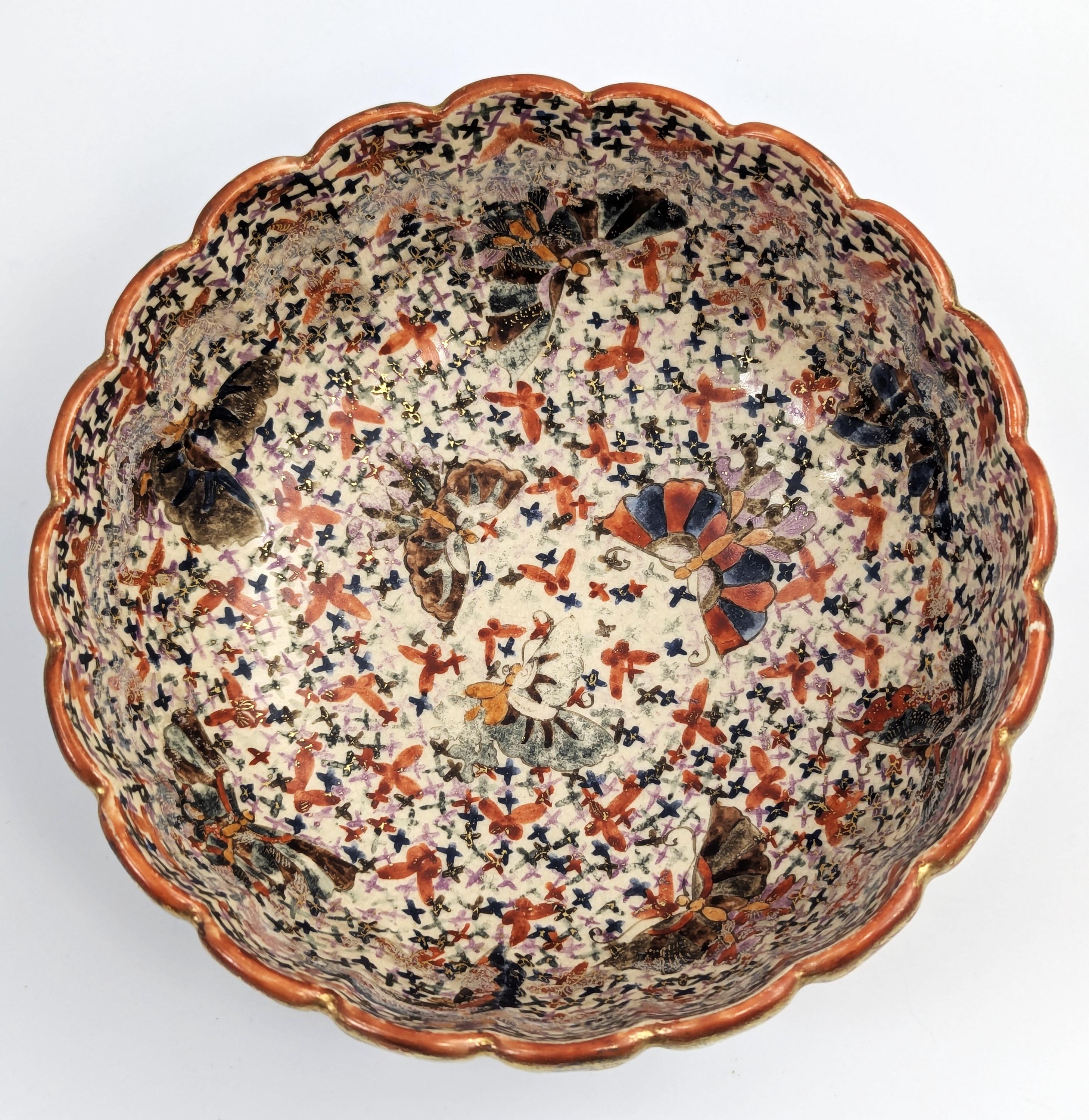 Meiji Japanese Satsuma Bowl: Thousand Flowers, Thousand Butterflies, Signed Tanaka, c. 1880