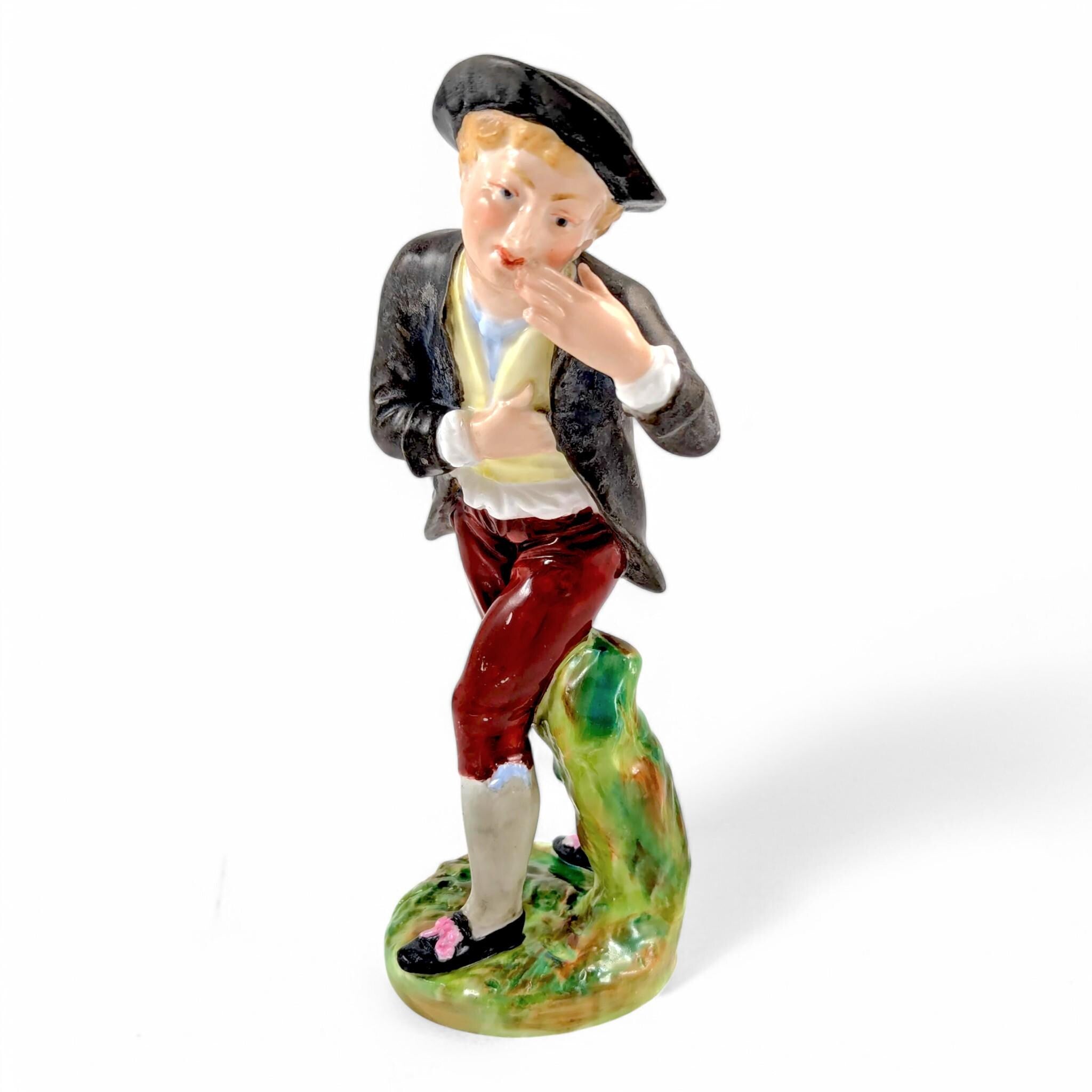 Rare Crown Derby Porcelain Figurine: 18th Century Georgian Boy