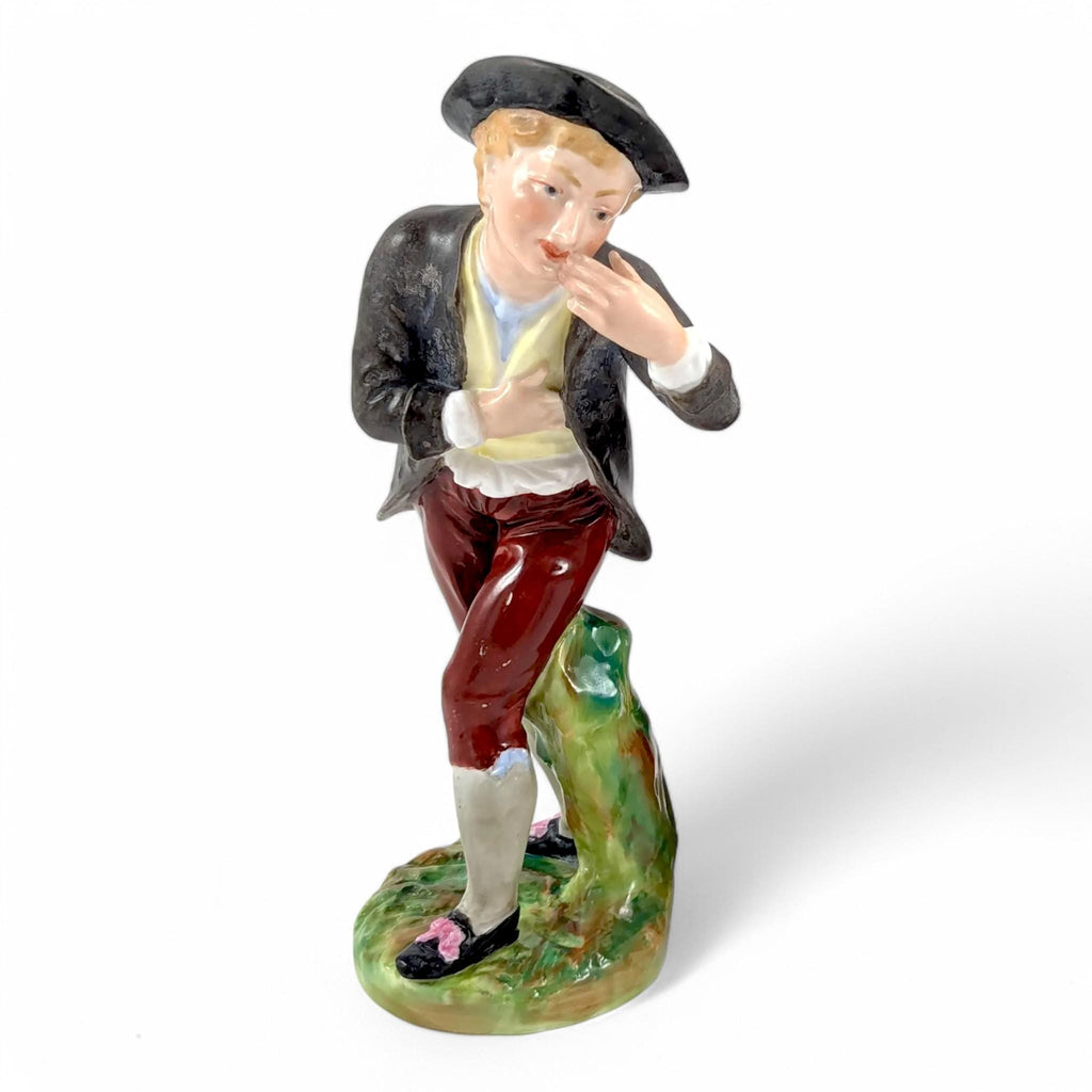 Rare Crown Derby Porcelain Figurine: 18th Century Georgian Boy