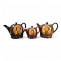 Antique Royal Doulton Kingsware Teapot Trio: Sterling Silver Mounts, Treacleware