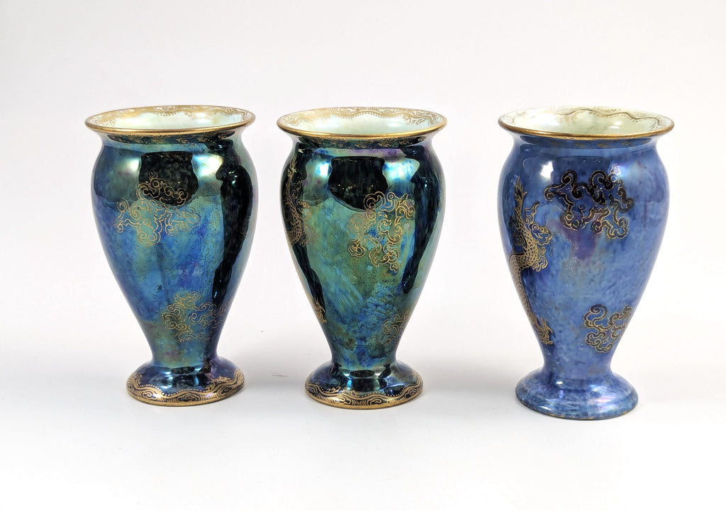 Wedgwood Lustre Bud Vase Trio: Daisy Makeig-Jones Dragons, c. 1915