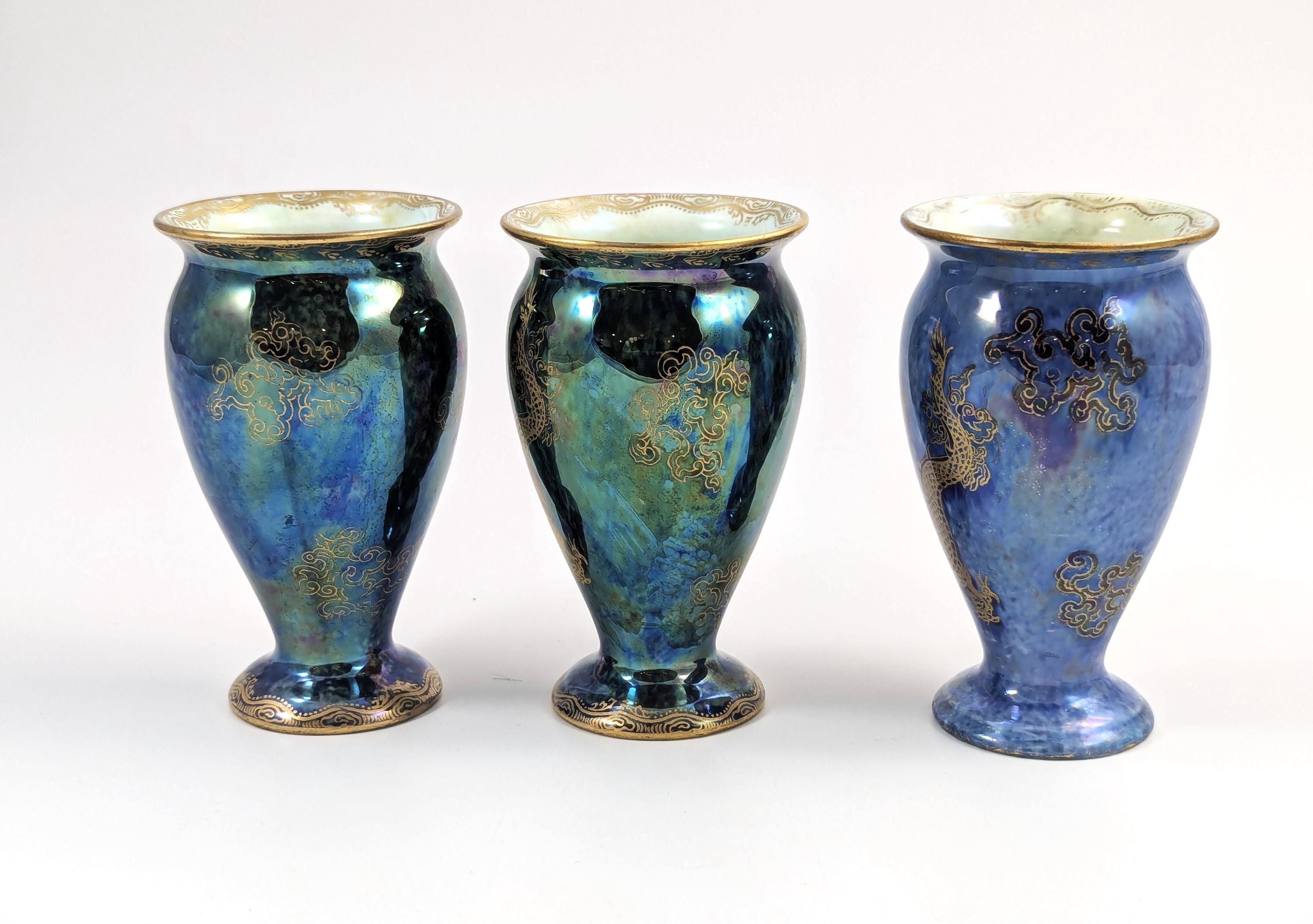 Wedgwood Lustre Bud Vase Trio: Daisy Makeig-Jones Dragons, c. 1915