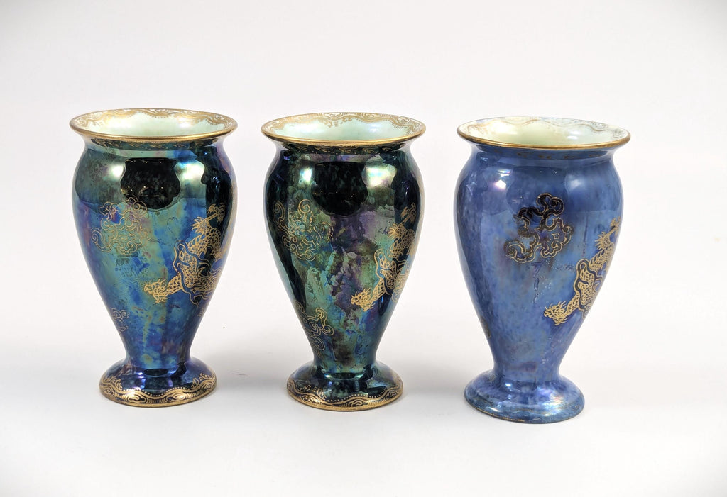 Wedgwood Lustre Bud Vase Trio: Daisy Makeig-Jones Dragons, c. 1915