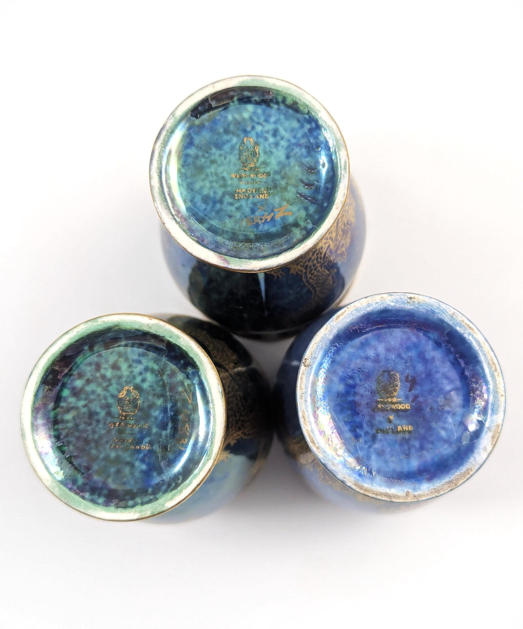 Wedgwood Lustre Bud Vase Trio: Daisy Makeig-Jones Dragons, c. 1915