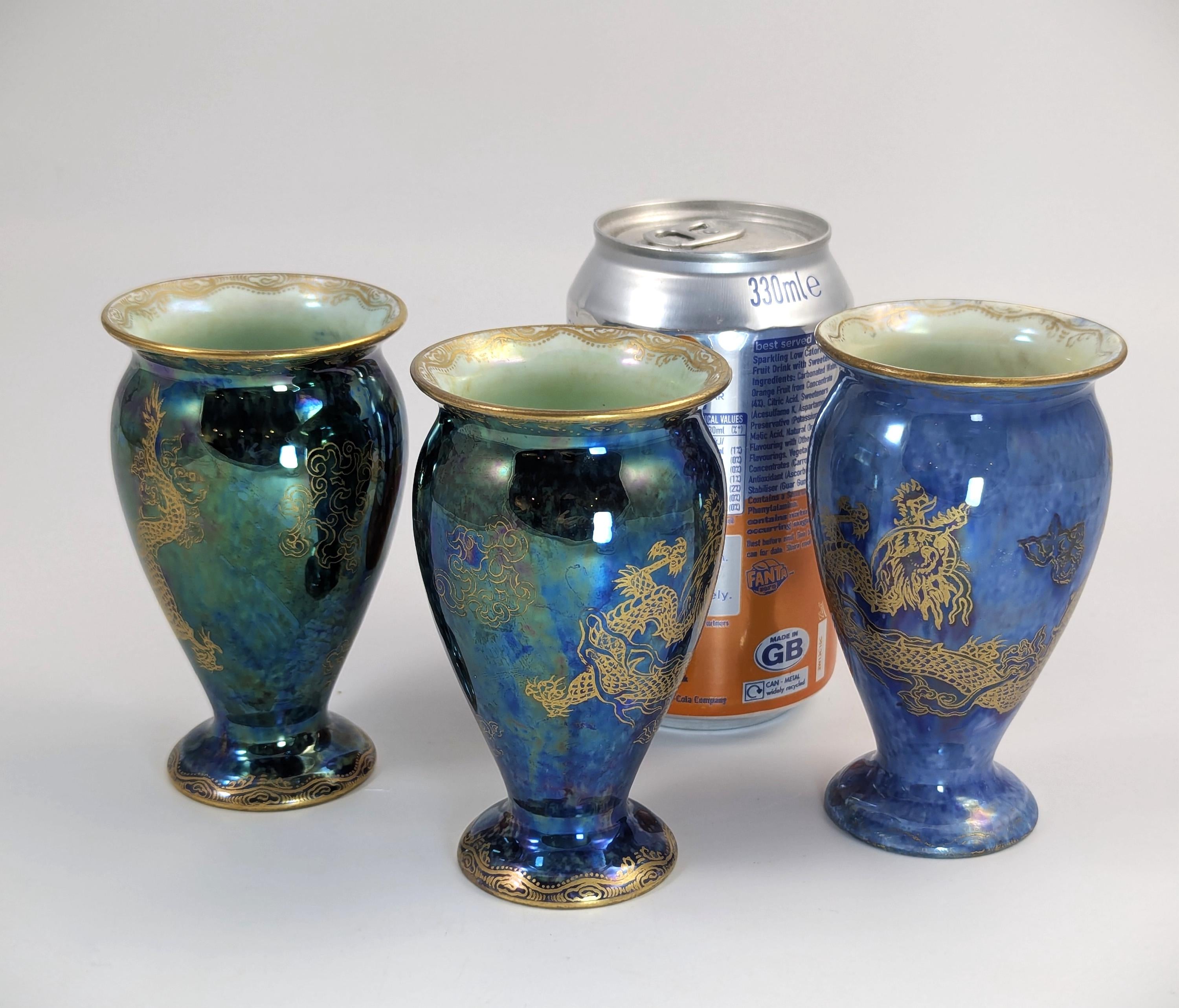 Wedgwood Lustre Bud Vase Trio: Daisy Makeig-Jones Dragons, c. 1915