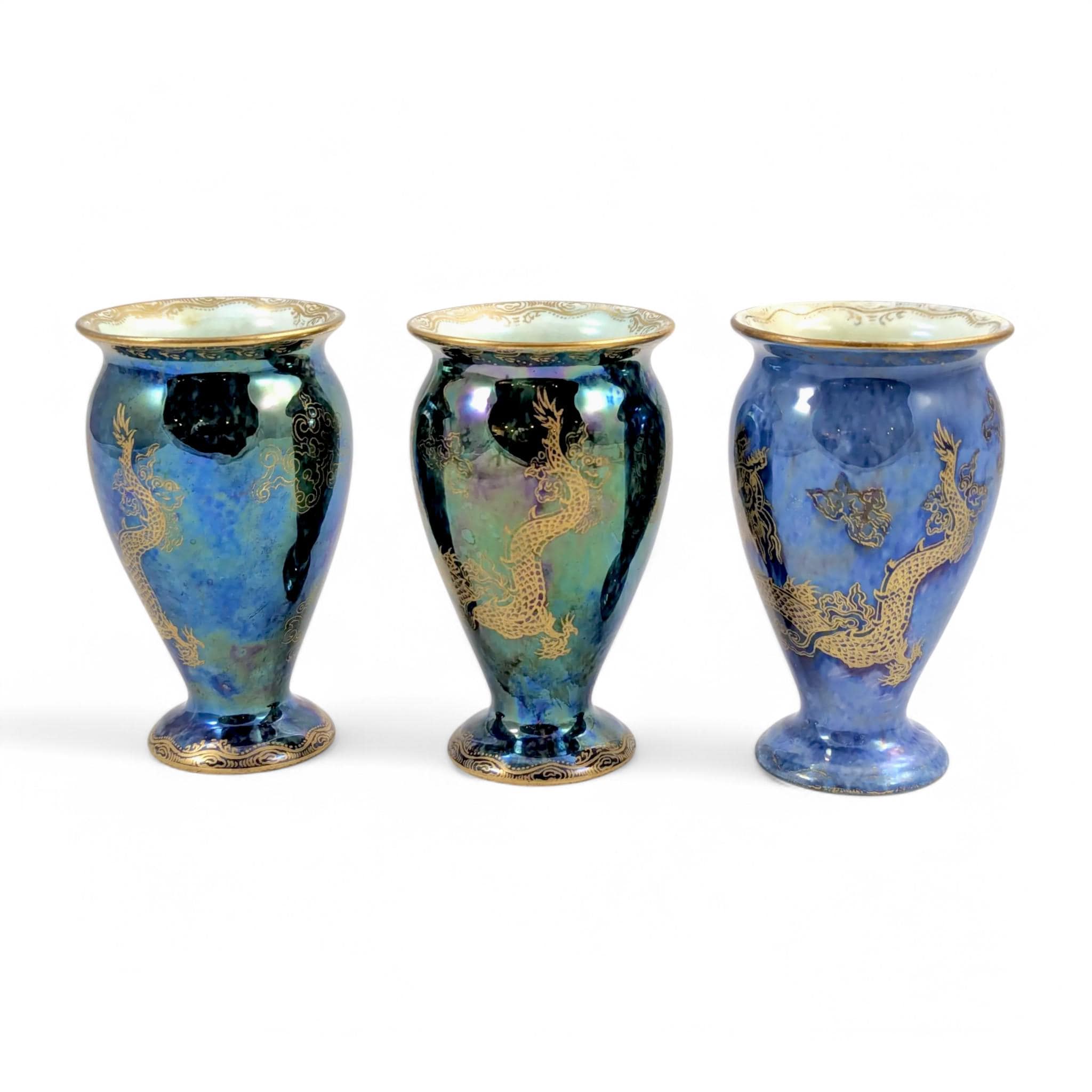 Wedgwood Lustre Bud Vase Trio: Daisy Makeig-Jones Dragons, c. 1915