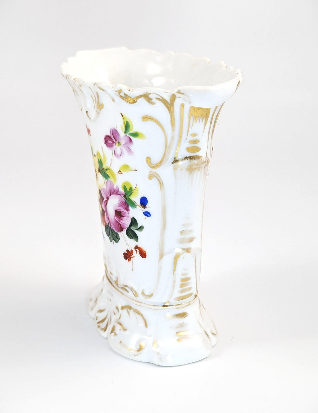 Antique Old Paris Porcelain Vase: Hand-Painted Floral Rococo Decor
