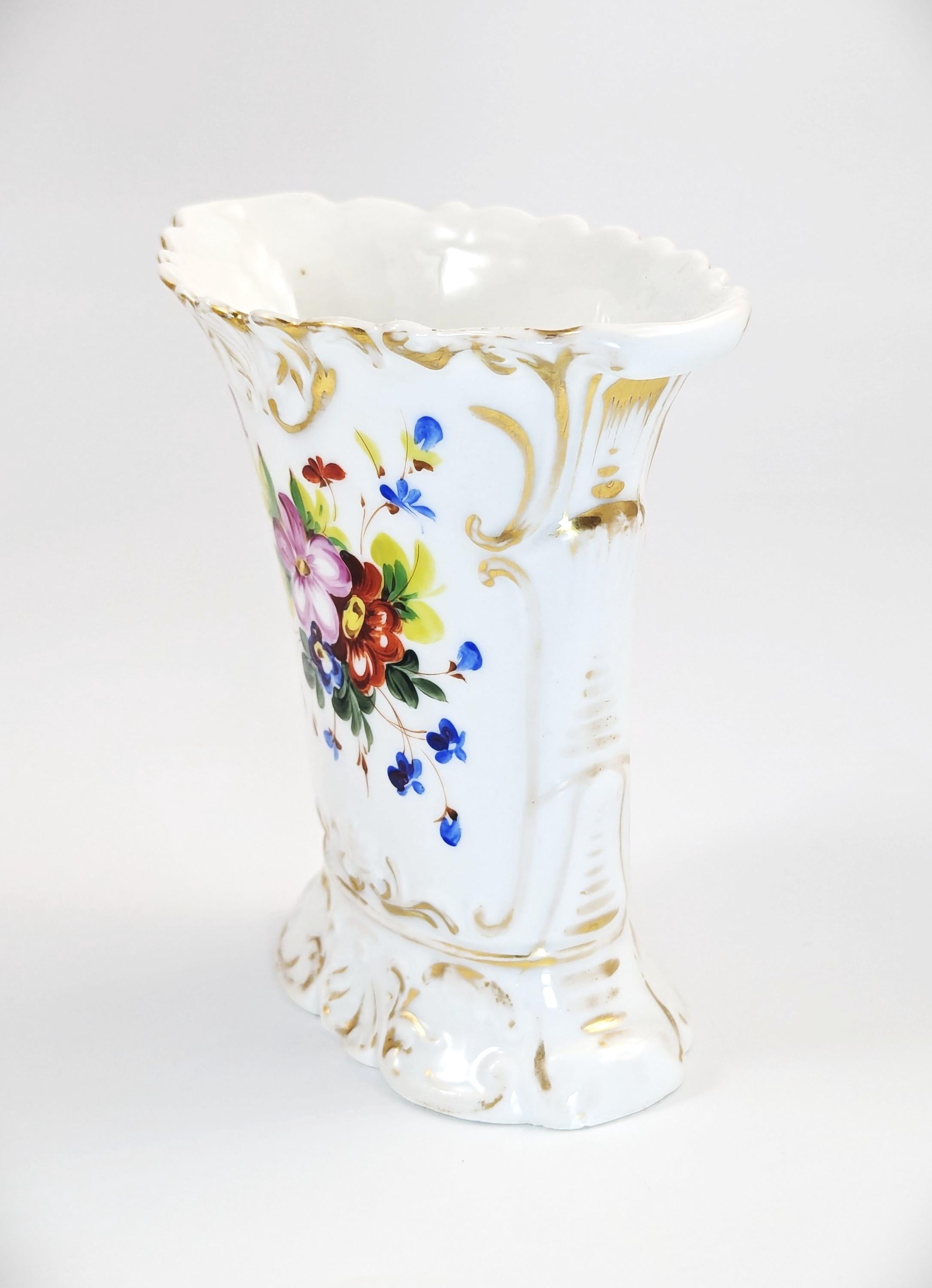 Antique Old Paris Porcelain Vase: Hand-Painted Floral Rococo Decor