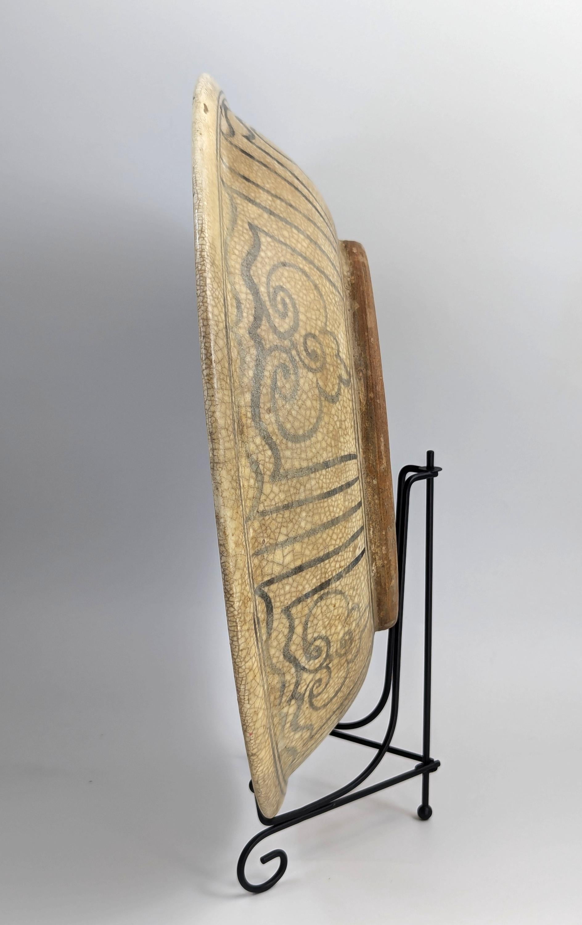 Antique Sukhothai Stoneware Fish Dish: 14th-Century Thai Ceramic Bowl