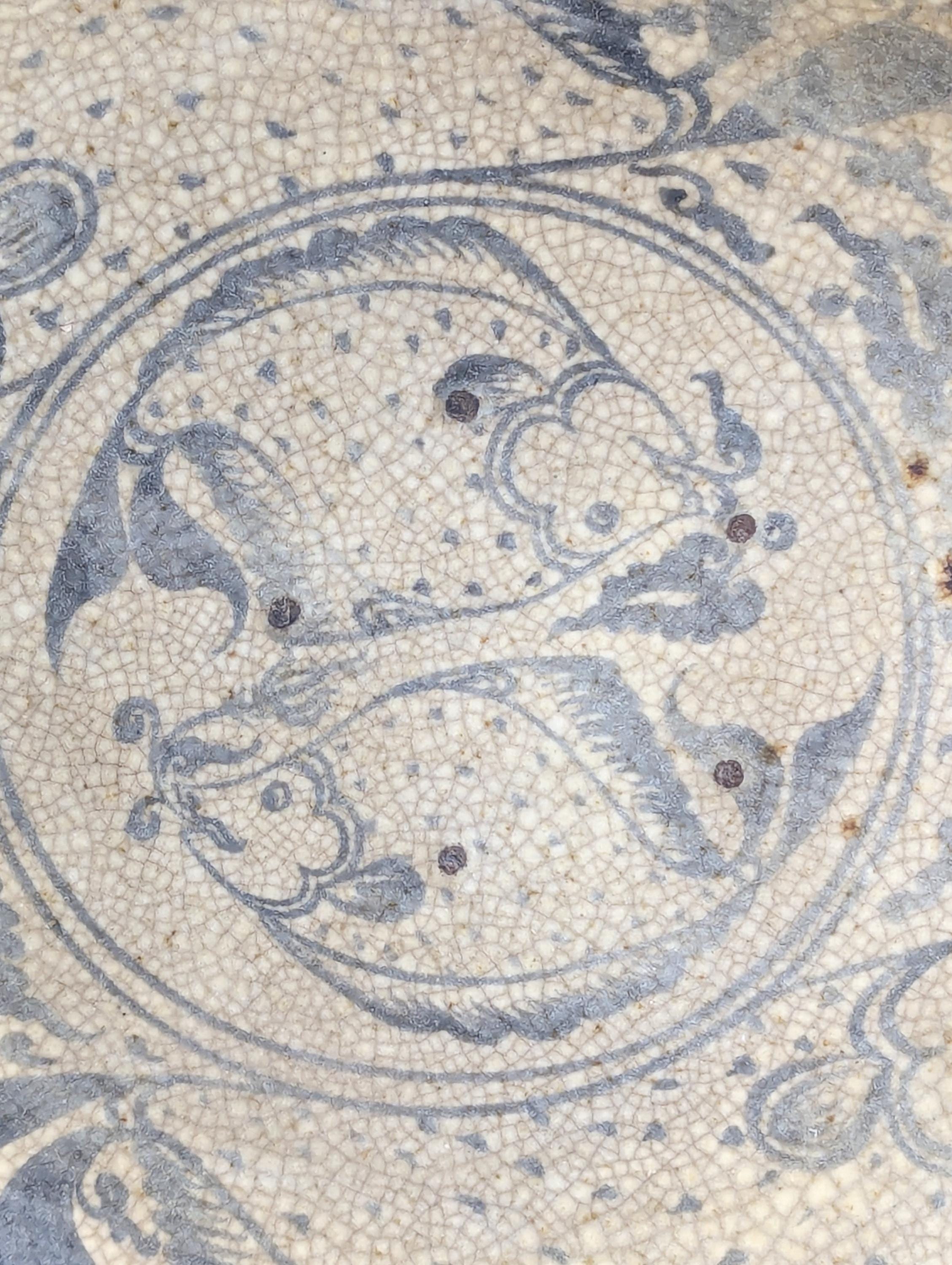 Antique Sukhothai Stoneware Fish Dish: 14th-Century Thai Ceramic Bowl