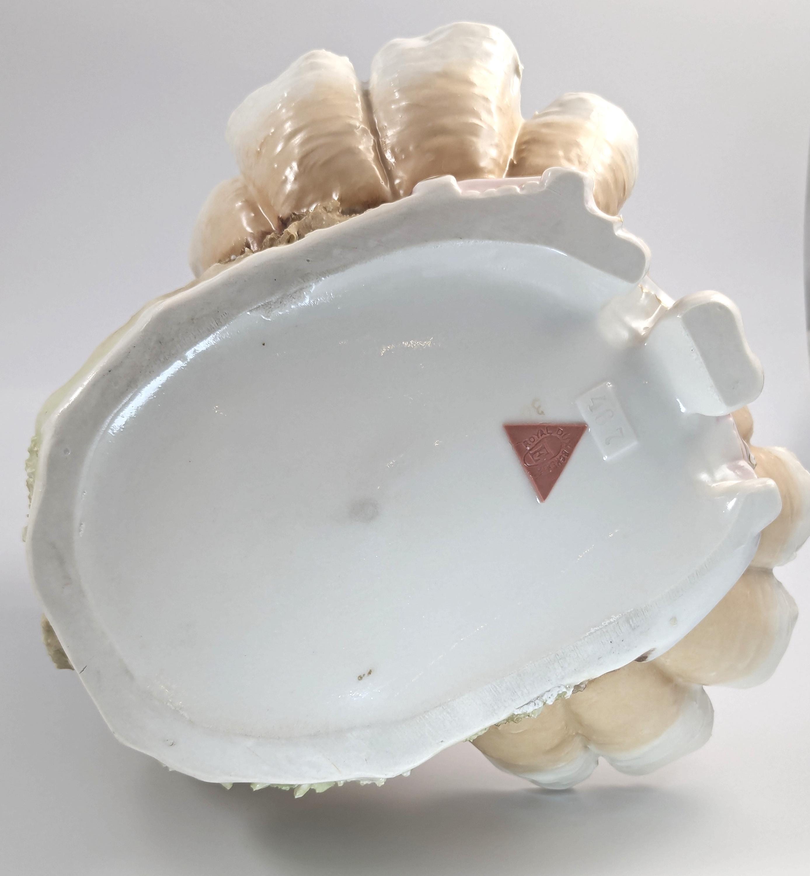 Royal Dux Art Nouveau Porcelain Figurine: Female Bather Clam Shell Centerpiece