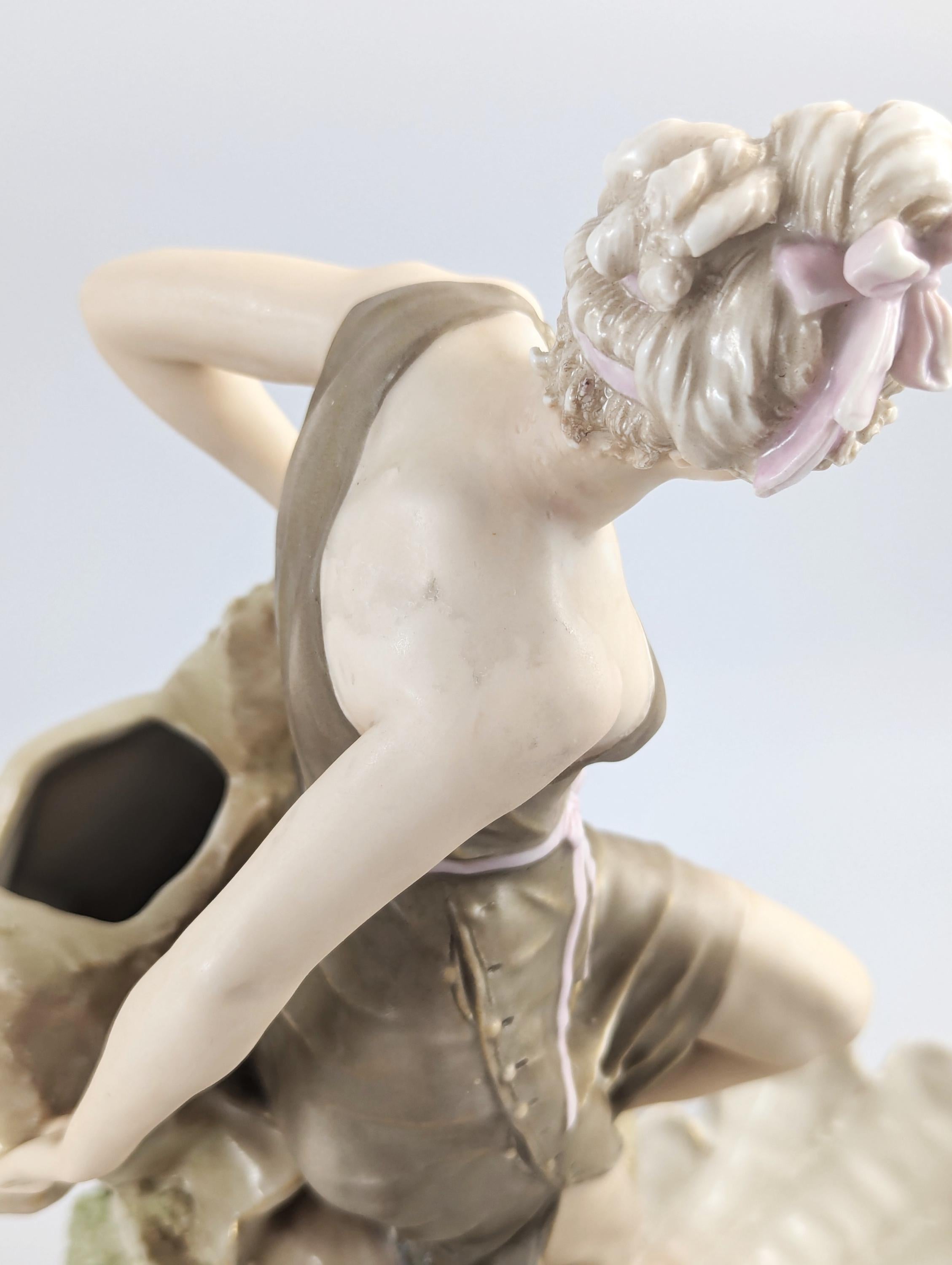 Royal Dux Art Nouveau Porcelain Figurine: Female Bather Clam Shell Centerpiece