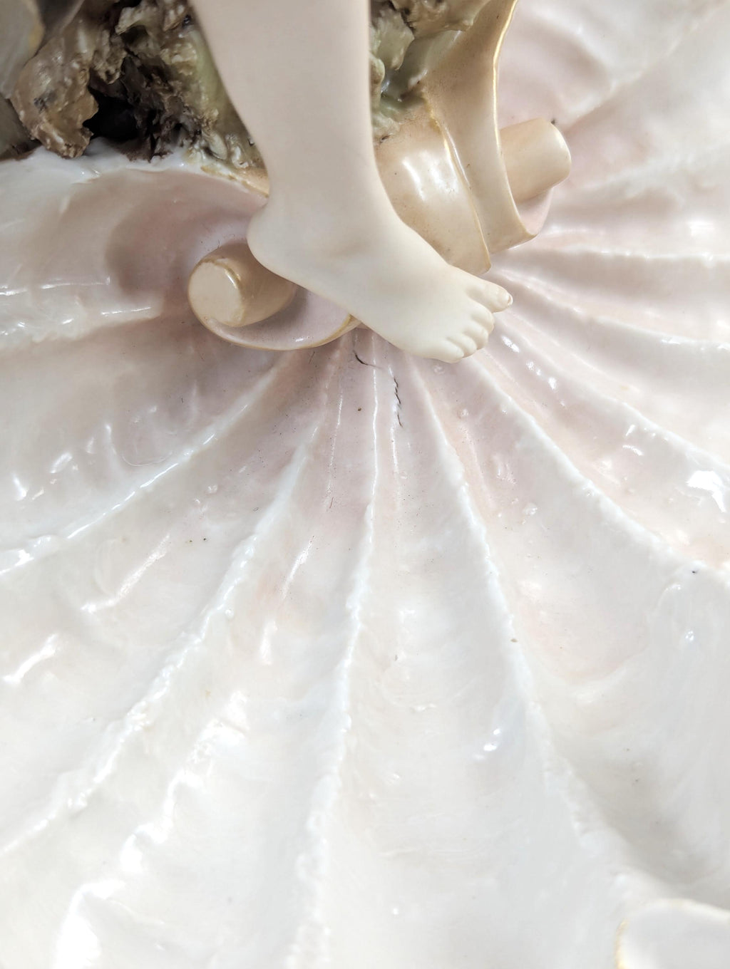 Royal Dux Art Nouveau Porcelain Figurine: Female Bather Clam Shell Centerpiece