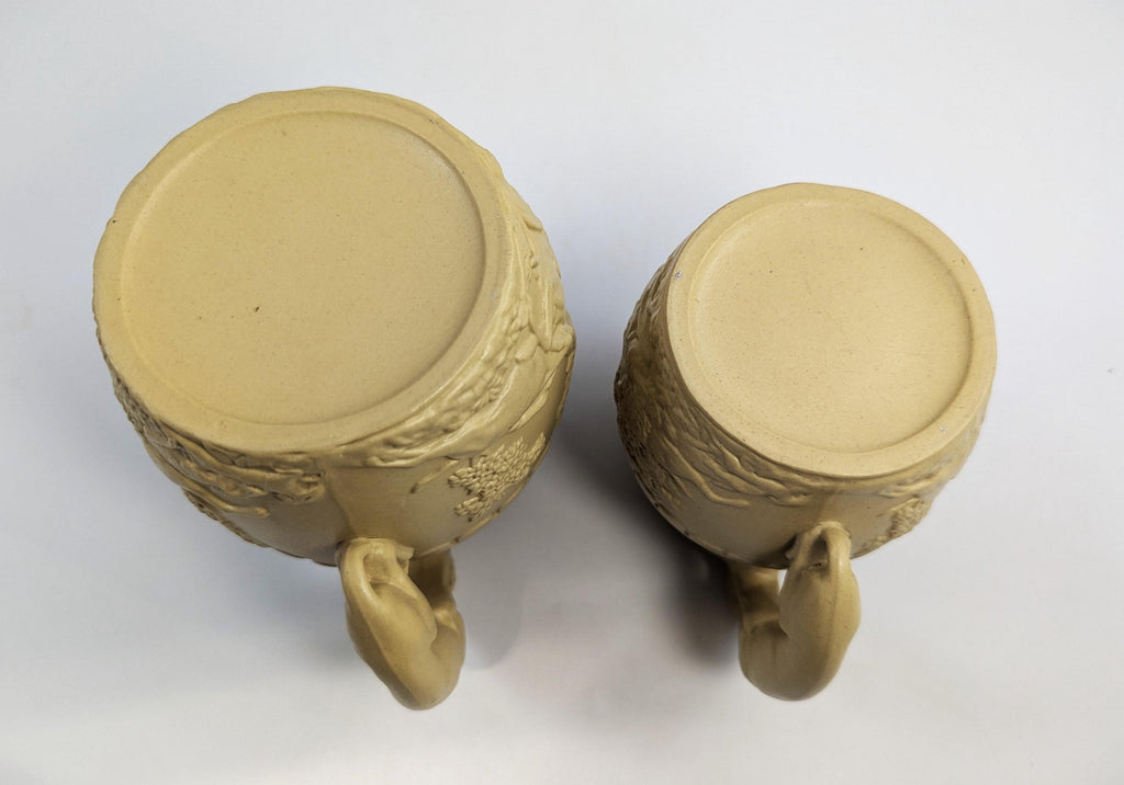 Antique Phillips & Bagster Yellowware Pitcher Set: Stag Hound Handles, c. 1820