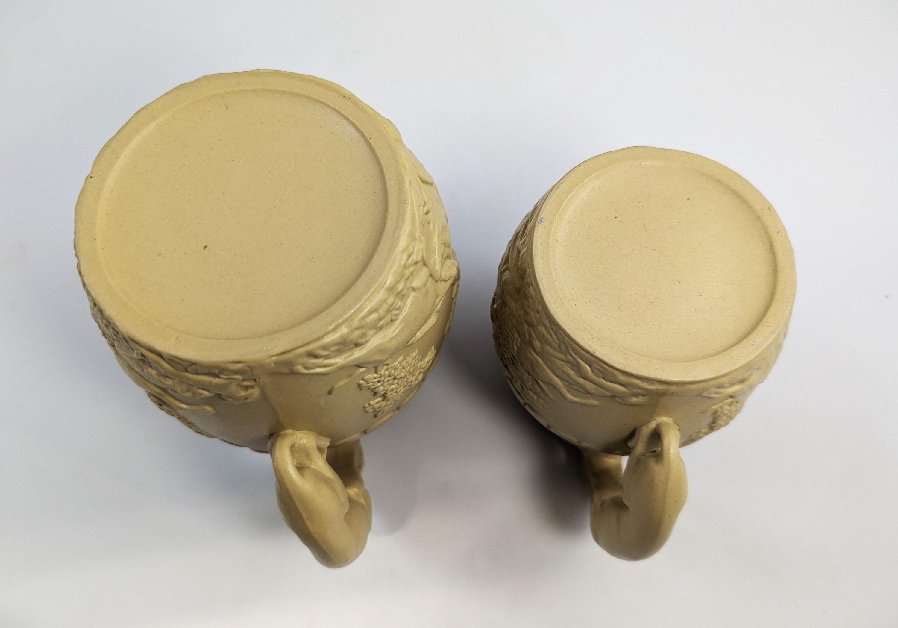 Antique Phillips & Bagster Yellowware Pitcher Set: Stag Hound Handles, c. 1820