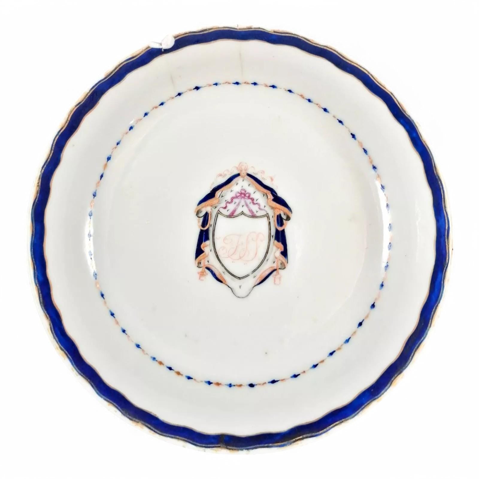 Antique Chinese Export Armorial Porcelain Plate, Qing Dynasty c. 1790