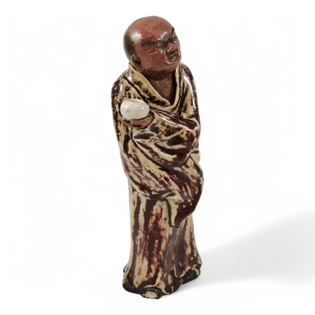 Antique Shiwan Ware Monk Figurine: Hand-Sculpted Chinese Pottery, Jun Glaze
