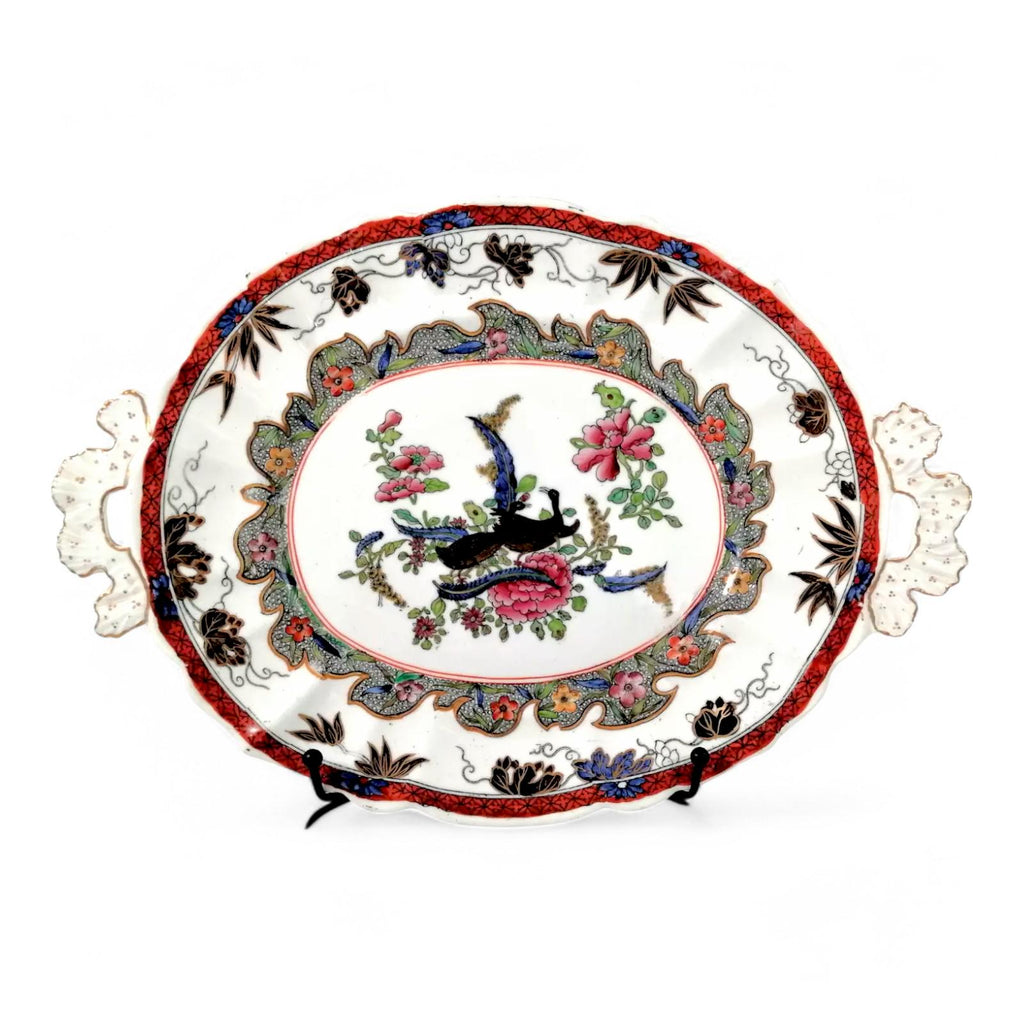 Antique Mason's Ironstone Serving Platter: Hand-Painted Chinoiserie Geese