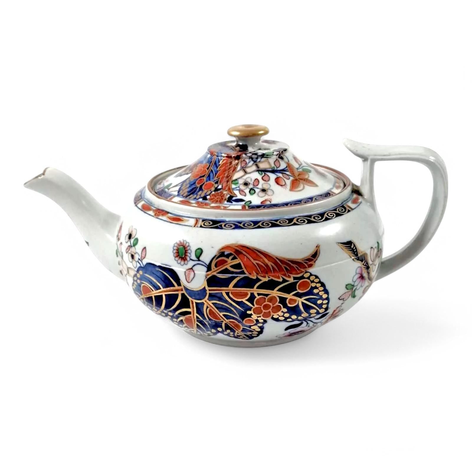 Antique Spode Stone China Teapot: Tobacco Leaf Pattern, c. 1810 Georgian Teaware
