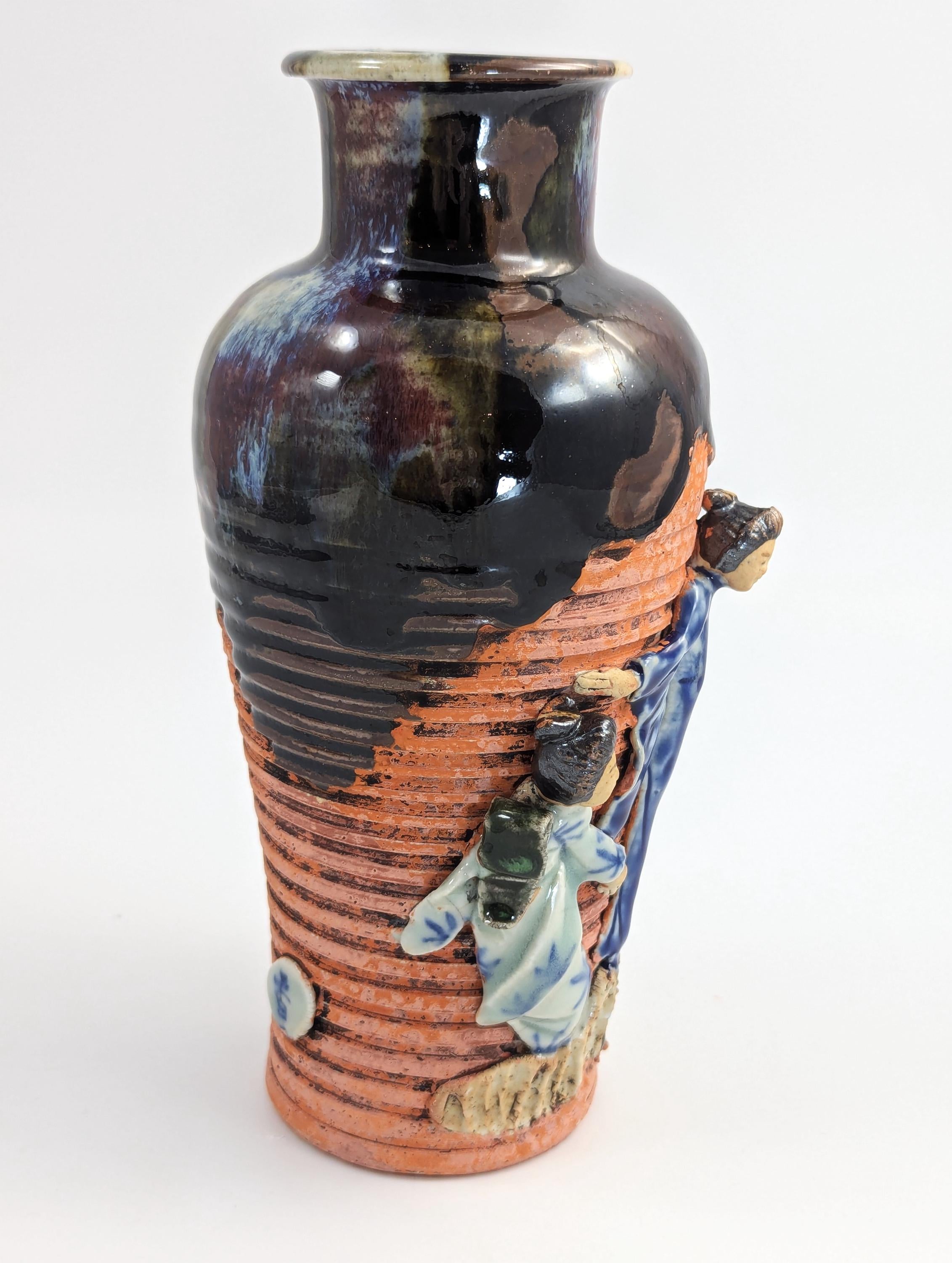 Rare Sumida Gawa Vase: Meiji-Taisho Era Japanese Pottery, Signed Hiroshi