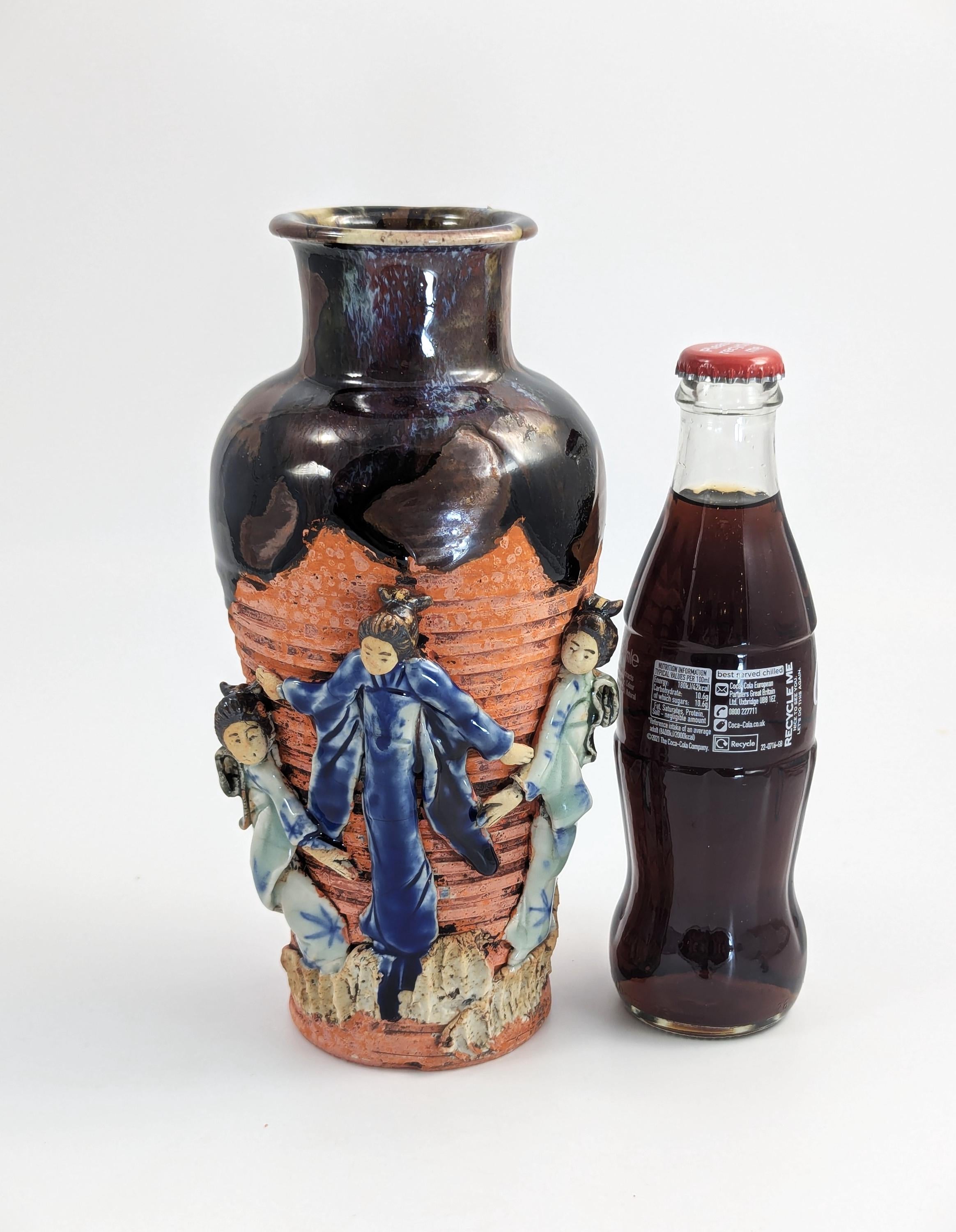 Rare Sumida Gawa Vase: Meiji-Taisho Era Japanese Pottery, Signed Hiroshi