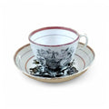Antique Staffordshire Princess Charlotte Memorial Tea Cup & Saucer: 1817 Puce Lustreware