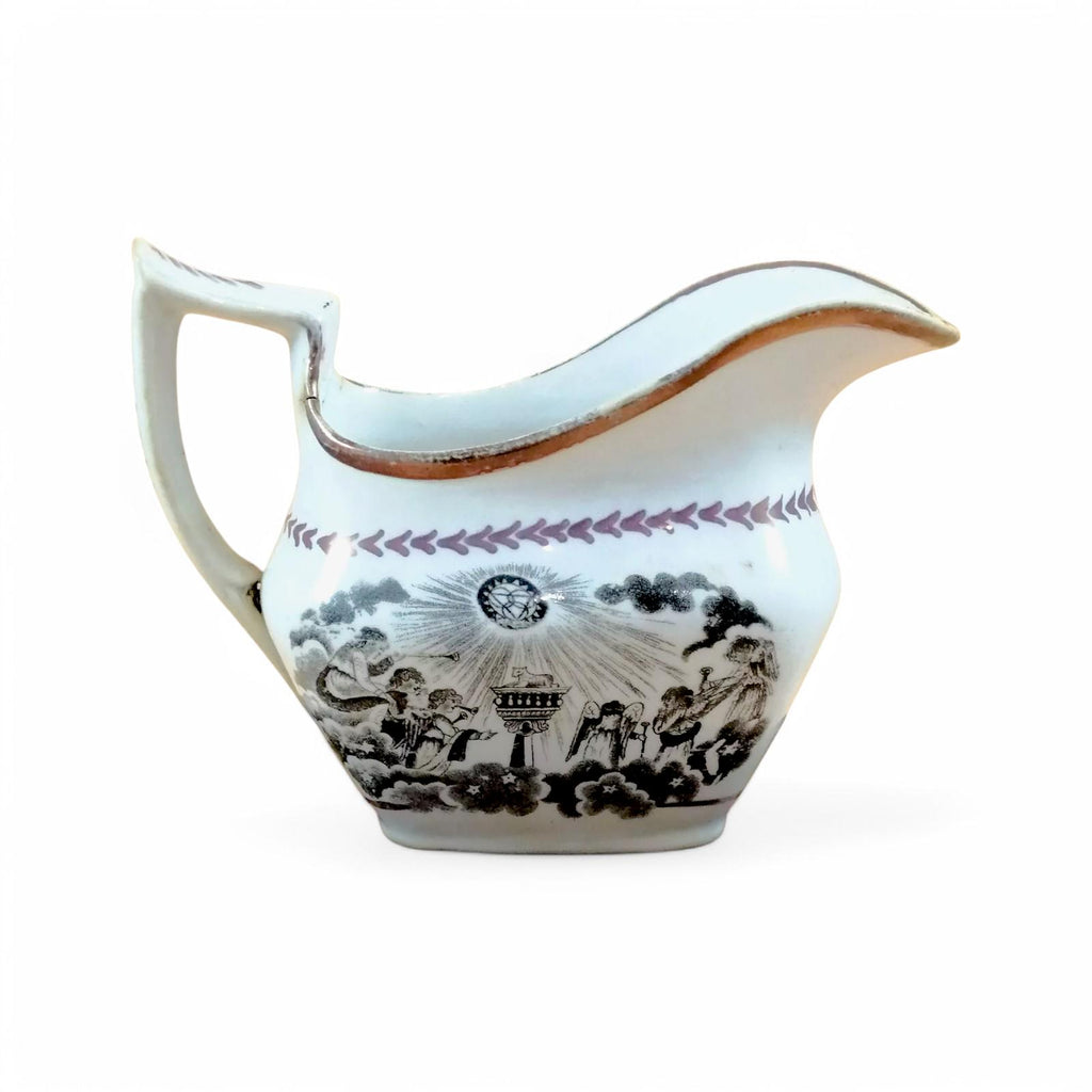 Antique 1817 Princess Charlotte Lustreware Jug: Staffordshire Britannia Mourning Print