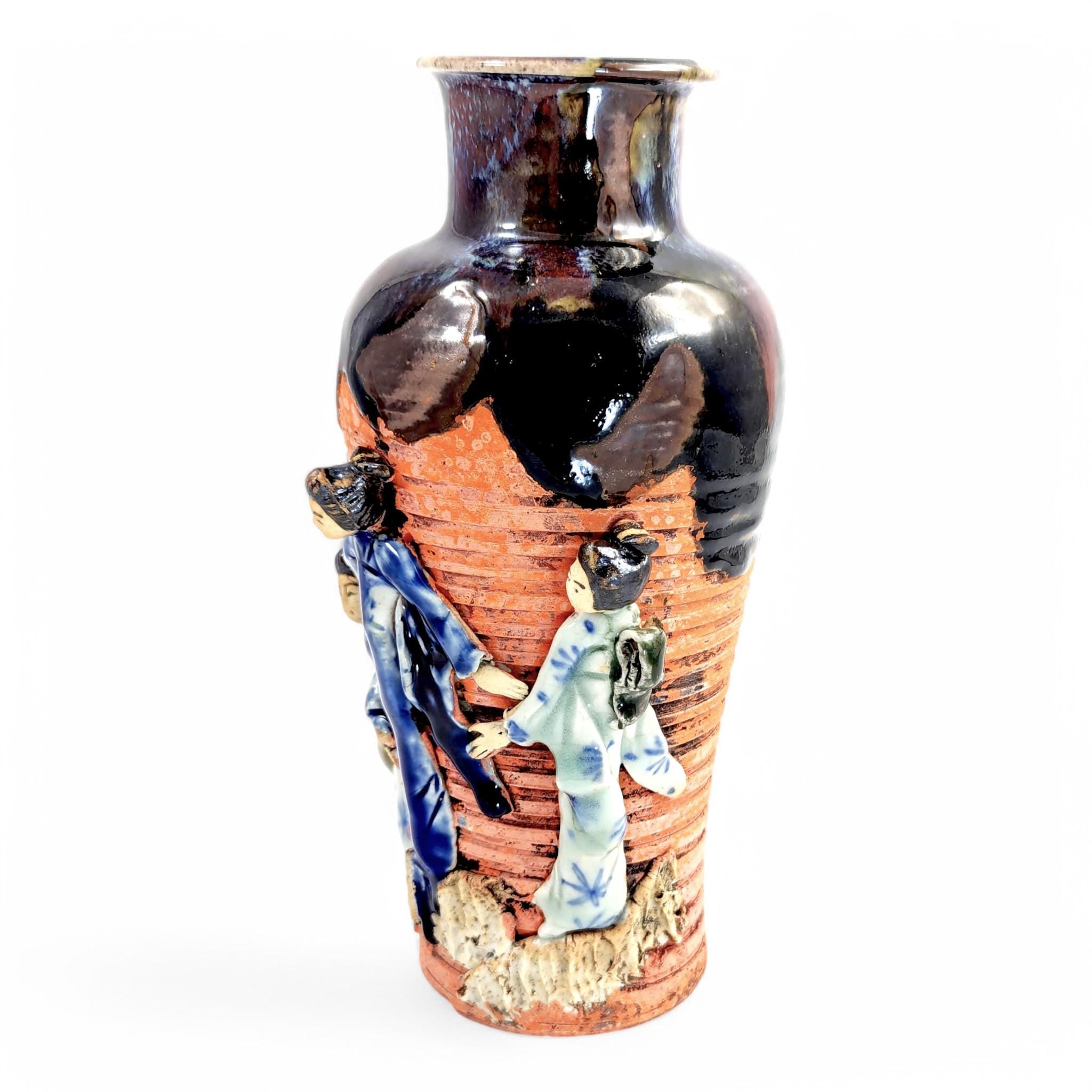 Rare Sumida Gawa Vase: Meiji-Taisho Era Japanese Pottery, Signed Hiroshi