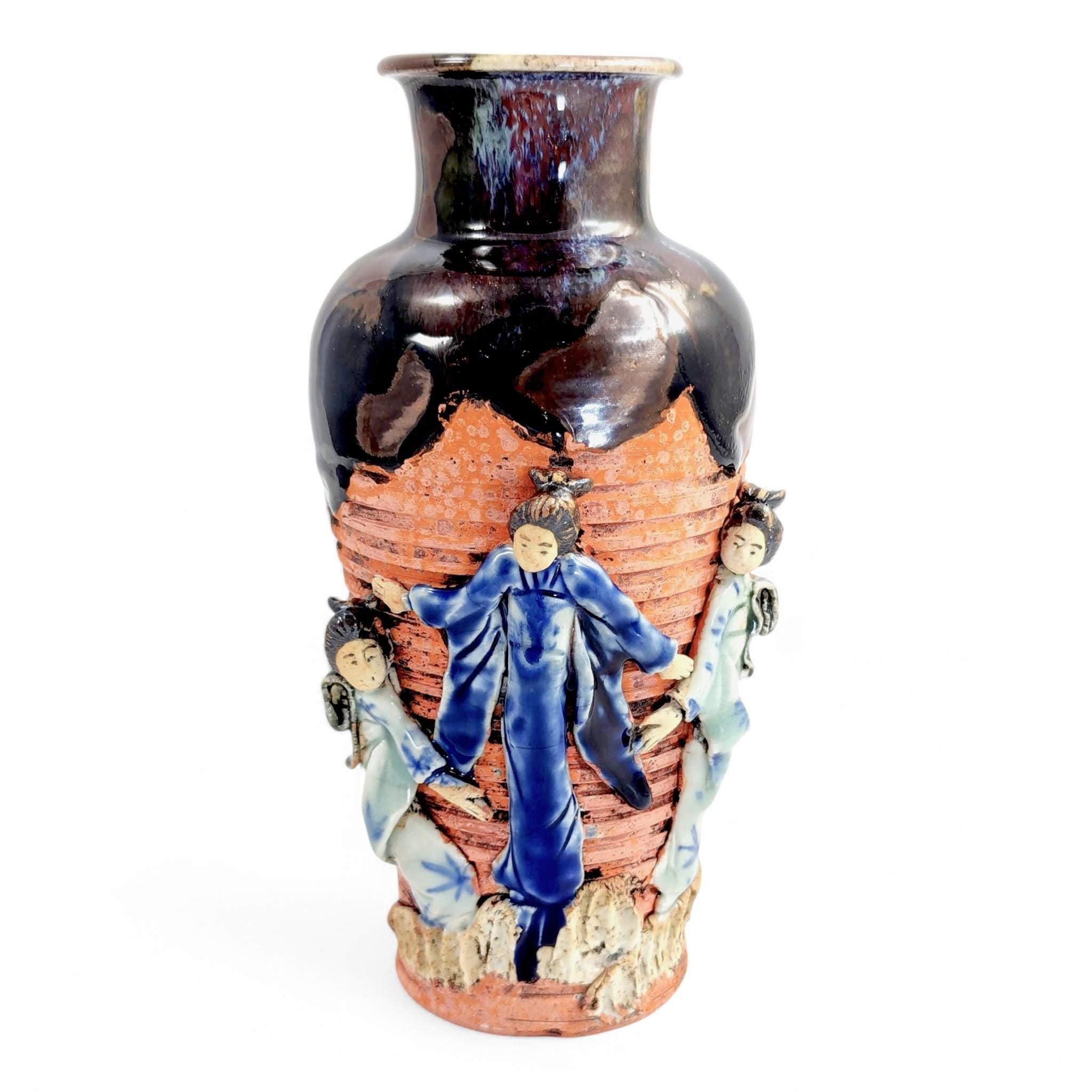 Rare Sumida Gawa Vase: Meiji-Taisho Era Japanese Pottery, Signed Hiroshi