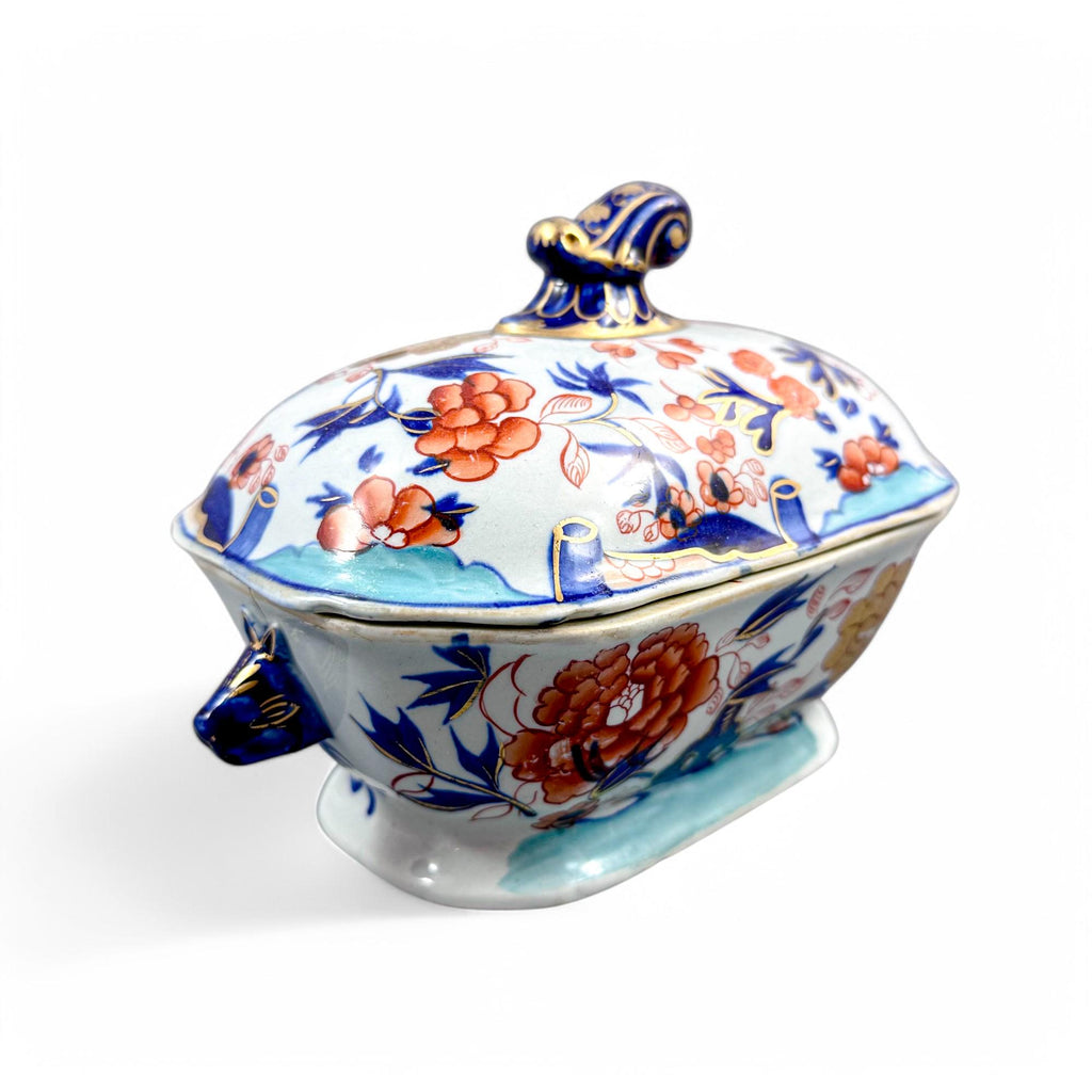 Antique Mason's Ironstone Sauce Tureen: Hand-Painted Imari Oyster Pattern, c.1815