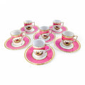 Victoria Austria Porcelain Coffee Set: Hand-Painted Grouse & Butterflies, Rose Pink, 1910s