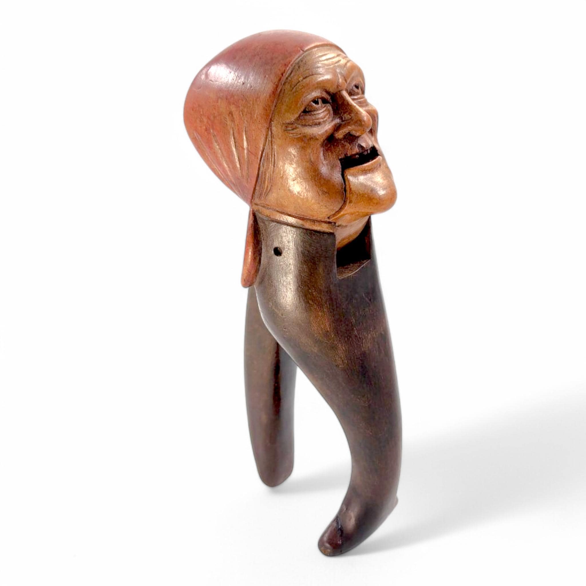 Antique Black Forest Carved Wood Nutcracker: Grotesque Woman Folk Art
