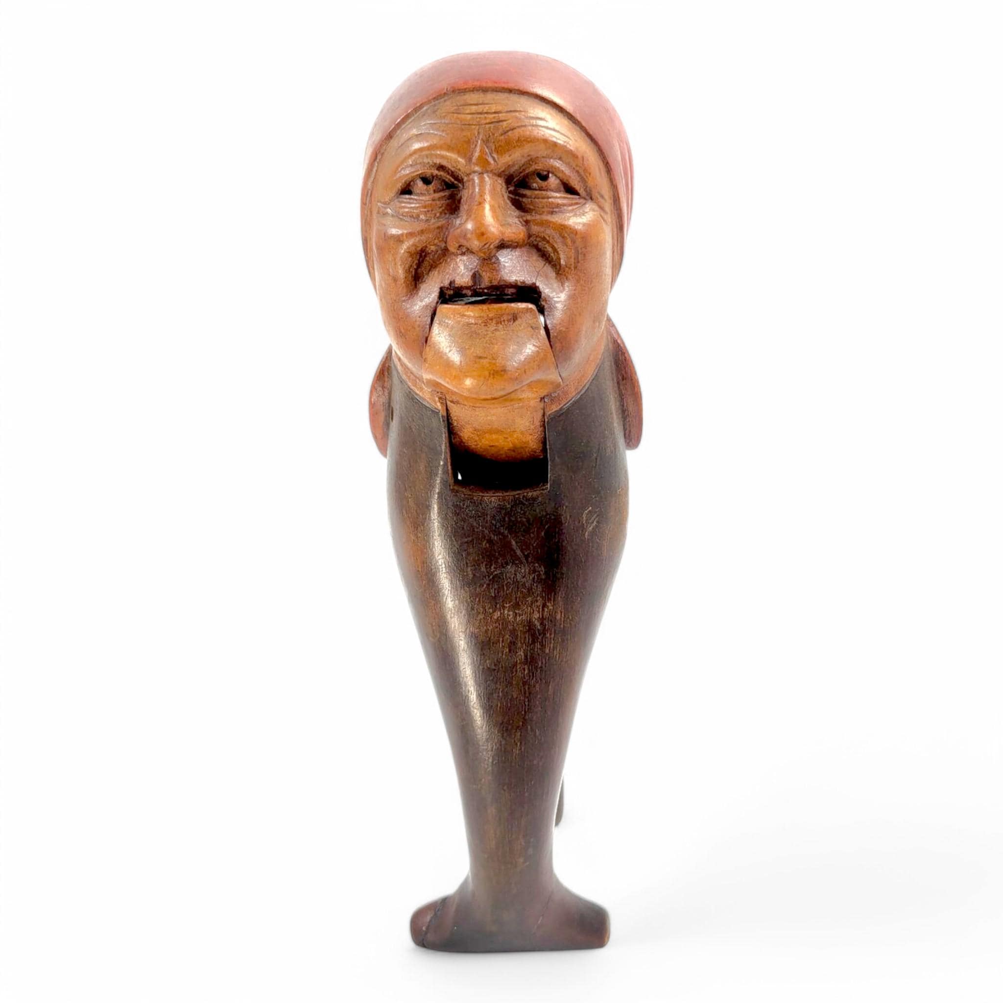 Antique Black Forest Carved Wood Nutcracker: Grotesque Woman Folk Art