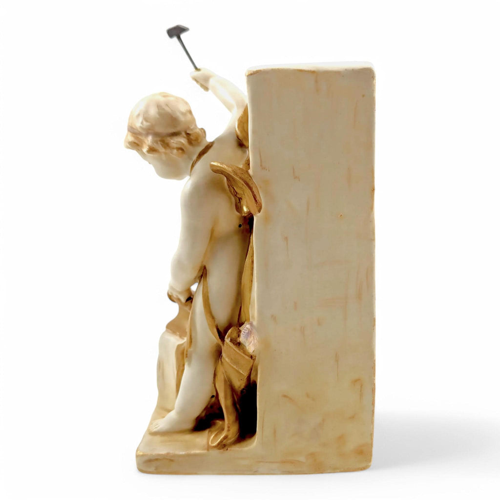 Antique Wahliss Teplitz Cupid Blacksmith Porcelain Figurine: Gilded Bohemian Art