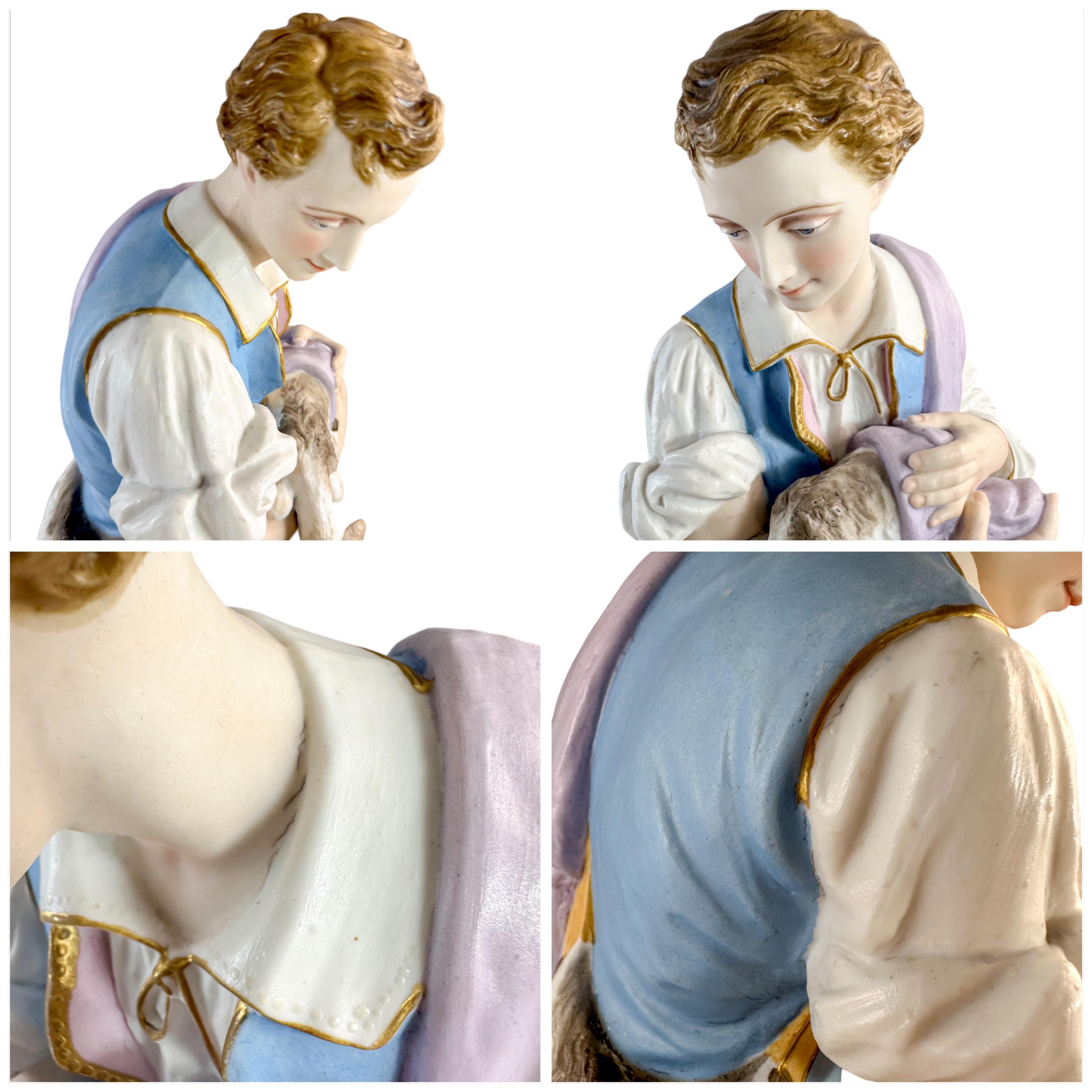 Rare huge Vion & Baury French bisque porcelain figures, Romantic pastoral "Shepherd and Shepherdess" Rococo sculptures, 60 cm, Paris c. 1870