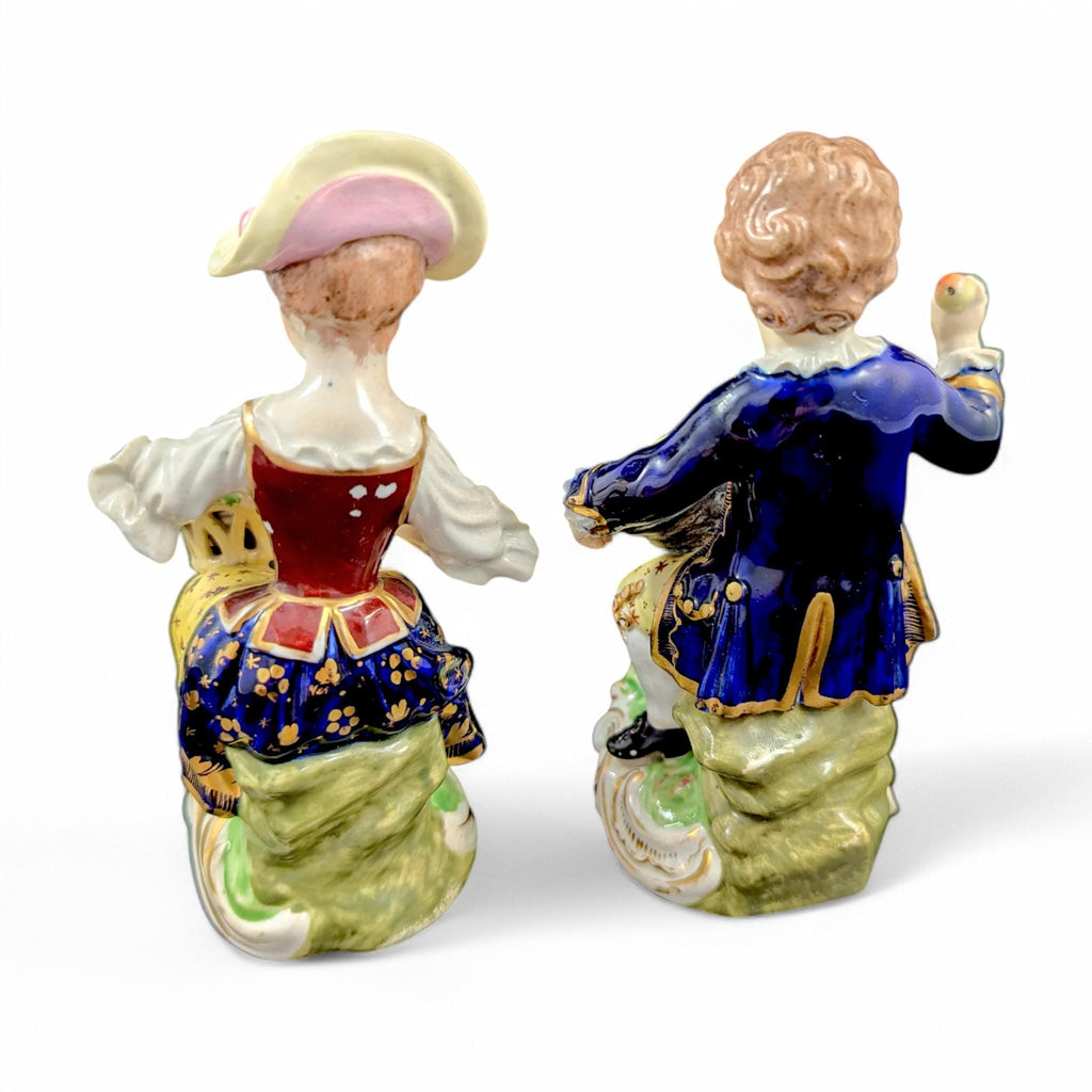 Antique Derby Porcelain Figurines: Georgian Rococo "Young Gardeners" Pair