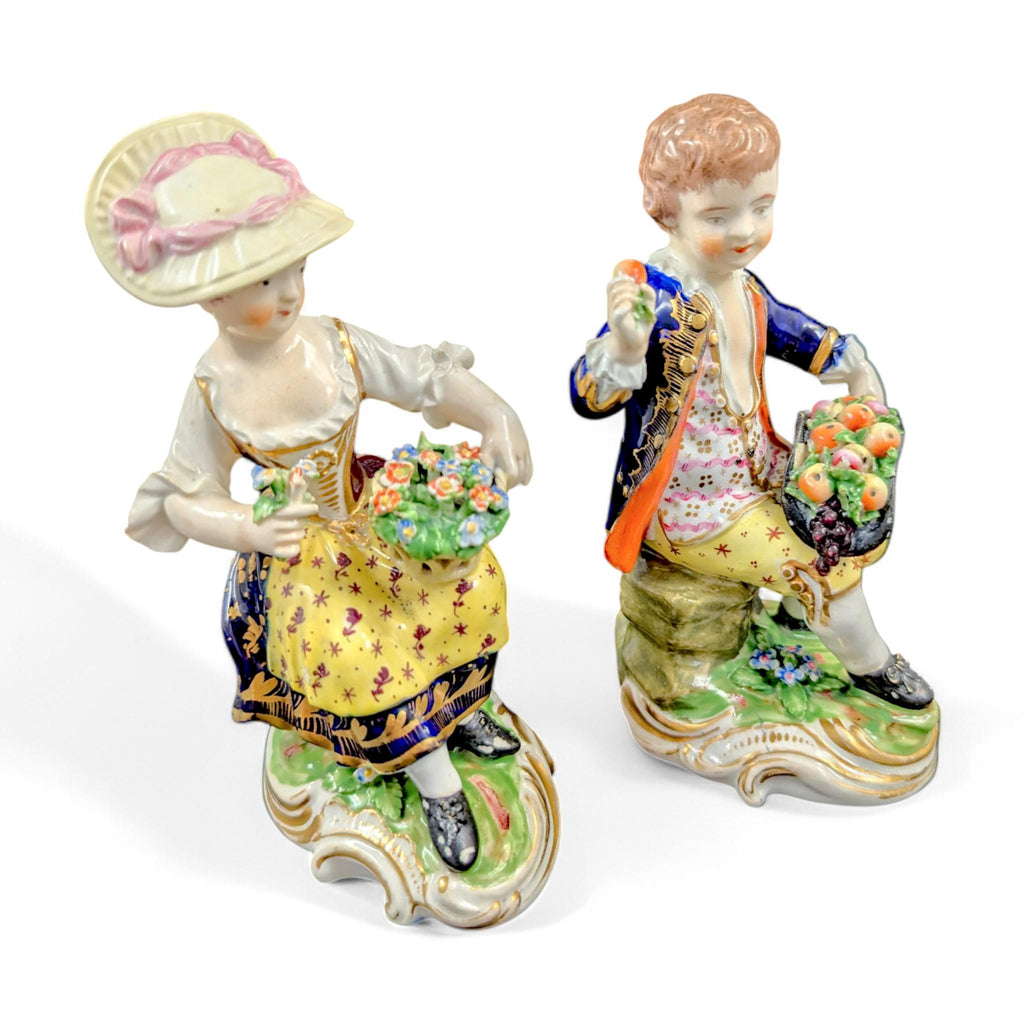 Antique Derby Porcelain Figurines: Georgian Rococo "Young Gardeners" Pair