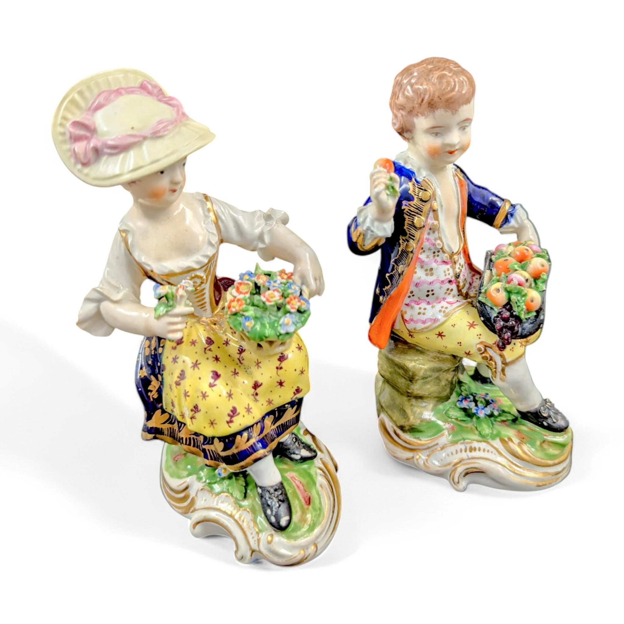 Antique Derby Porcelain Figurines: Georgian Rococo "Young Gardeners" Pair