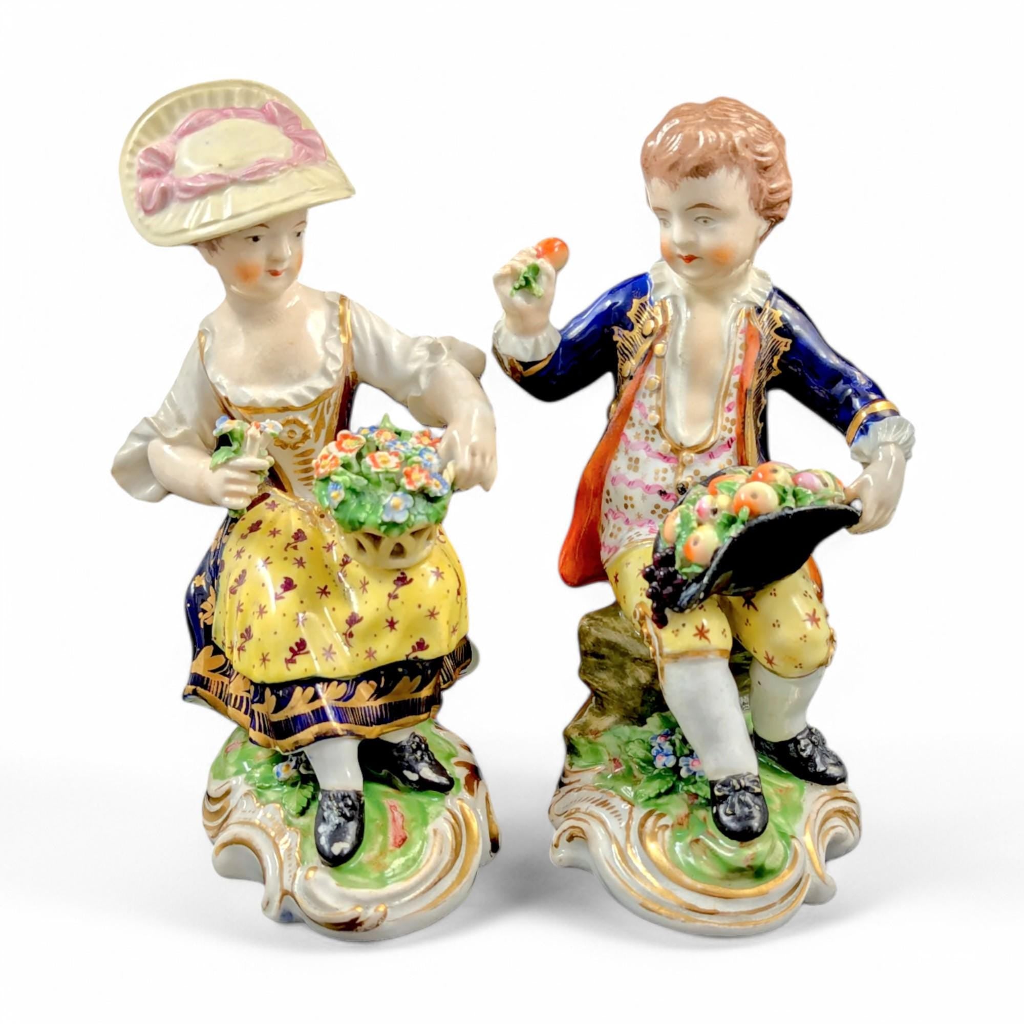 Antique Derby Porcelain Figurines: Georgian Rococo "Young Gardeners" Pair