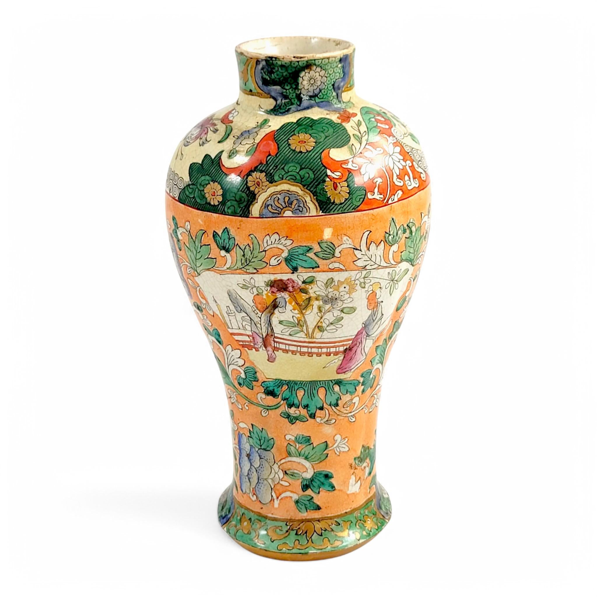 Miles Mason Ironstone Vase: Hand-Painted Chinoiserie, c. 1810