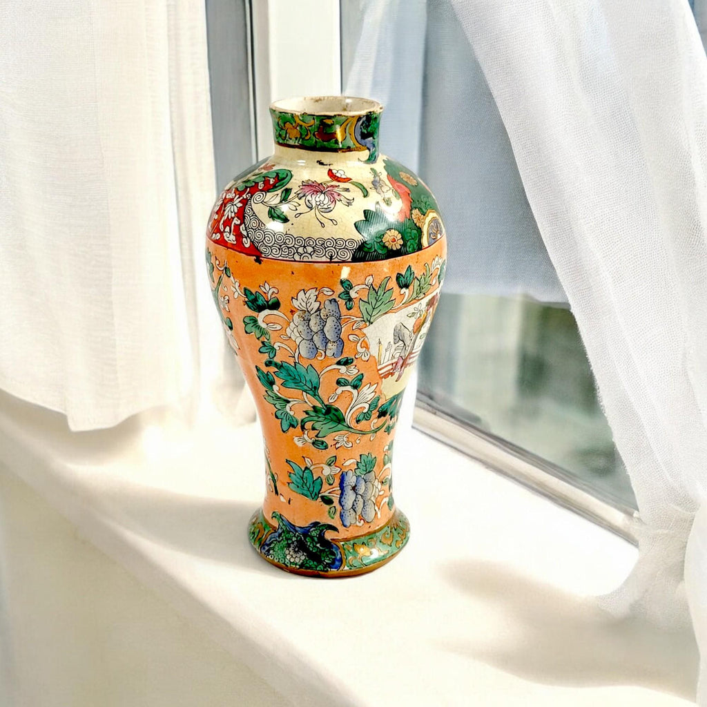 Miles Mason Ironstone Vase: Hand-Painted Chinoiserie, c. 1810